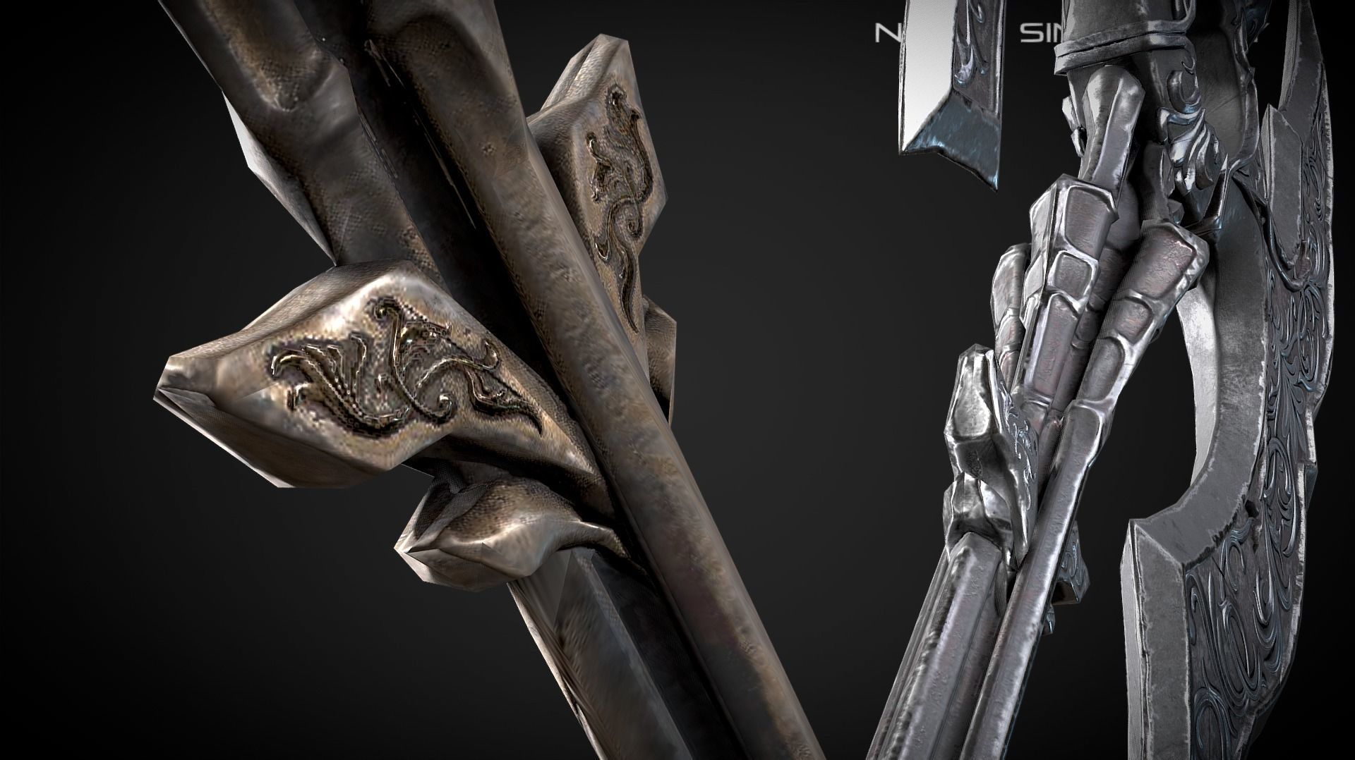 Dark halberd Medieval dark fantasy weapon Low-poly 3D model_6