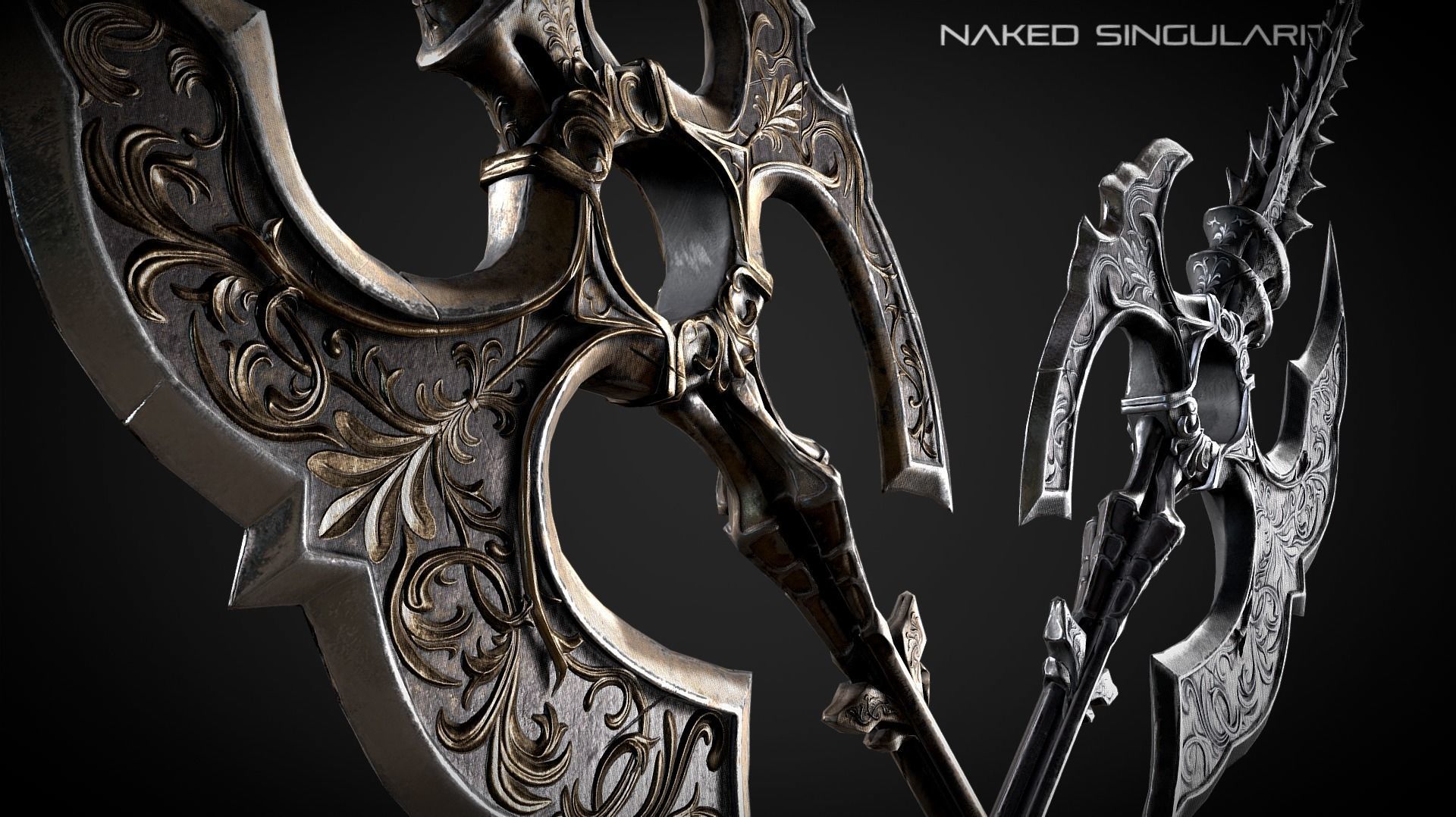 Dark halberd Medieval dark fantasy weapon Low-poly 3D model_3