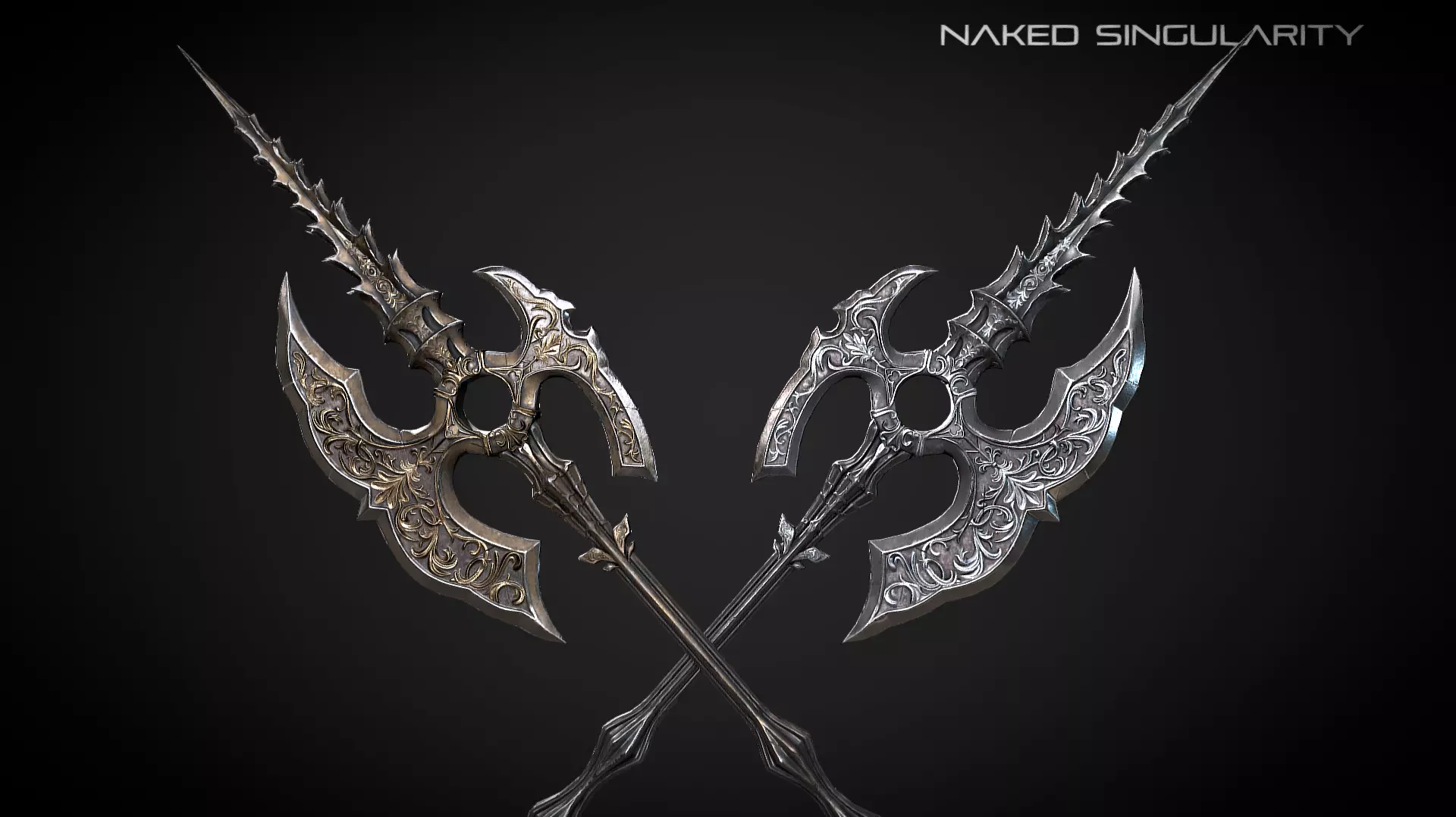 Dark halberd Medieval dark fantasy weapon Low-poly 3D model_0