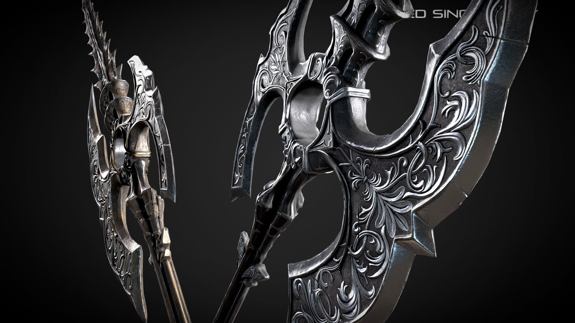 Dark halberd Medieval dark fantasy weapon Low-poly 3D model_4