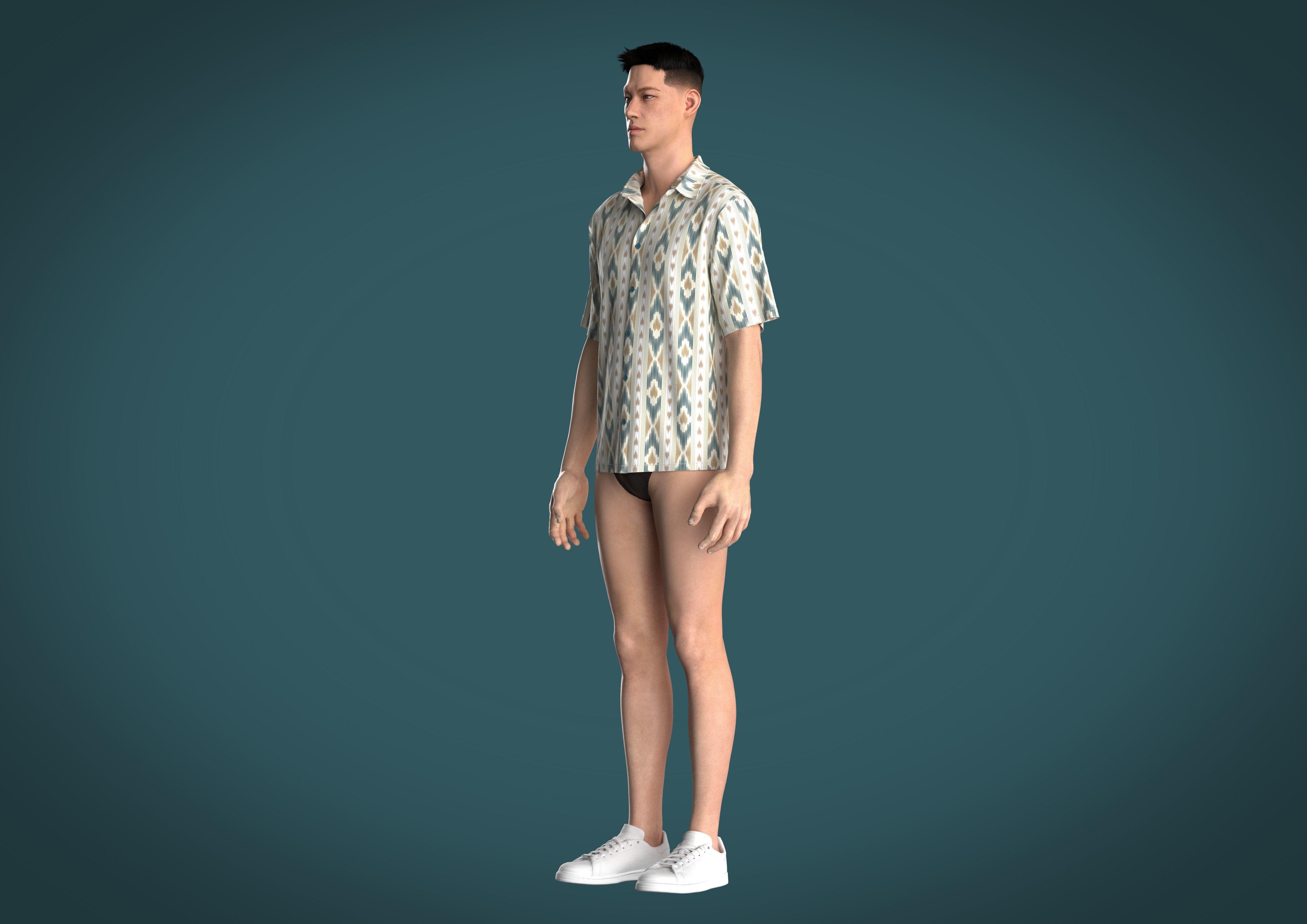 Relaxed fit shirt Mens with Ikat Pattern Graphic  3D model_15