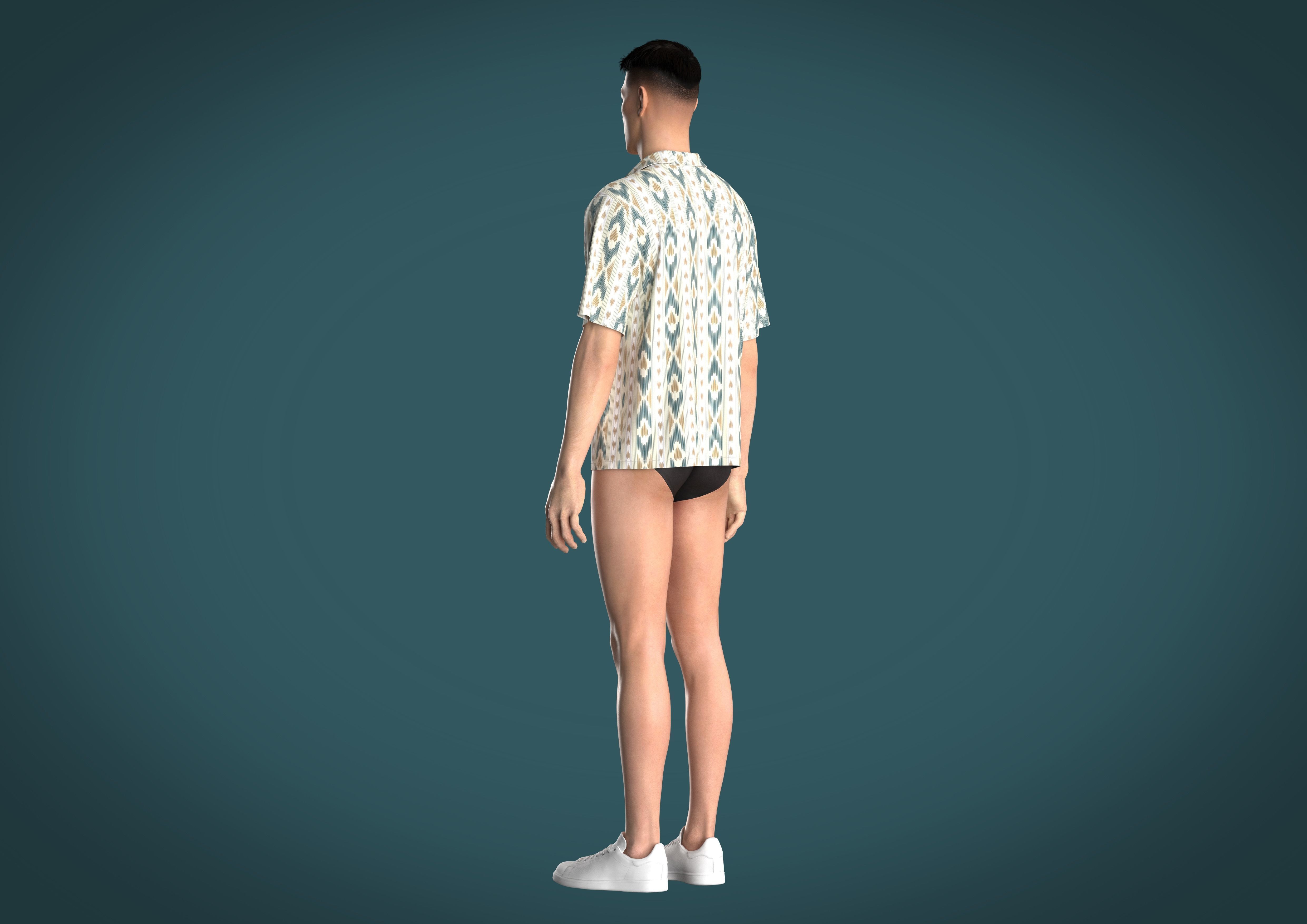 Relaxed fit shirt Mens with Ikat Pattern Graphic  3D model_13