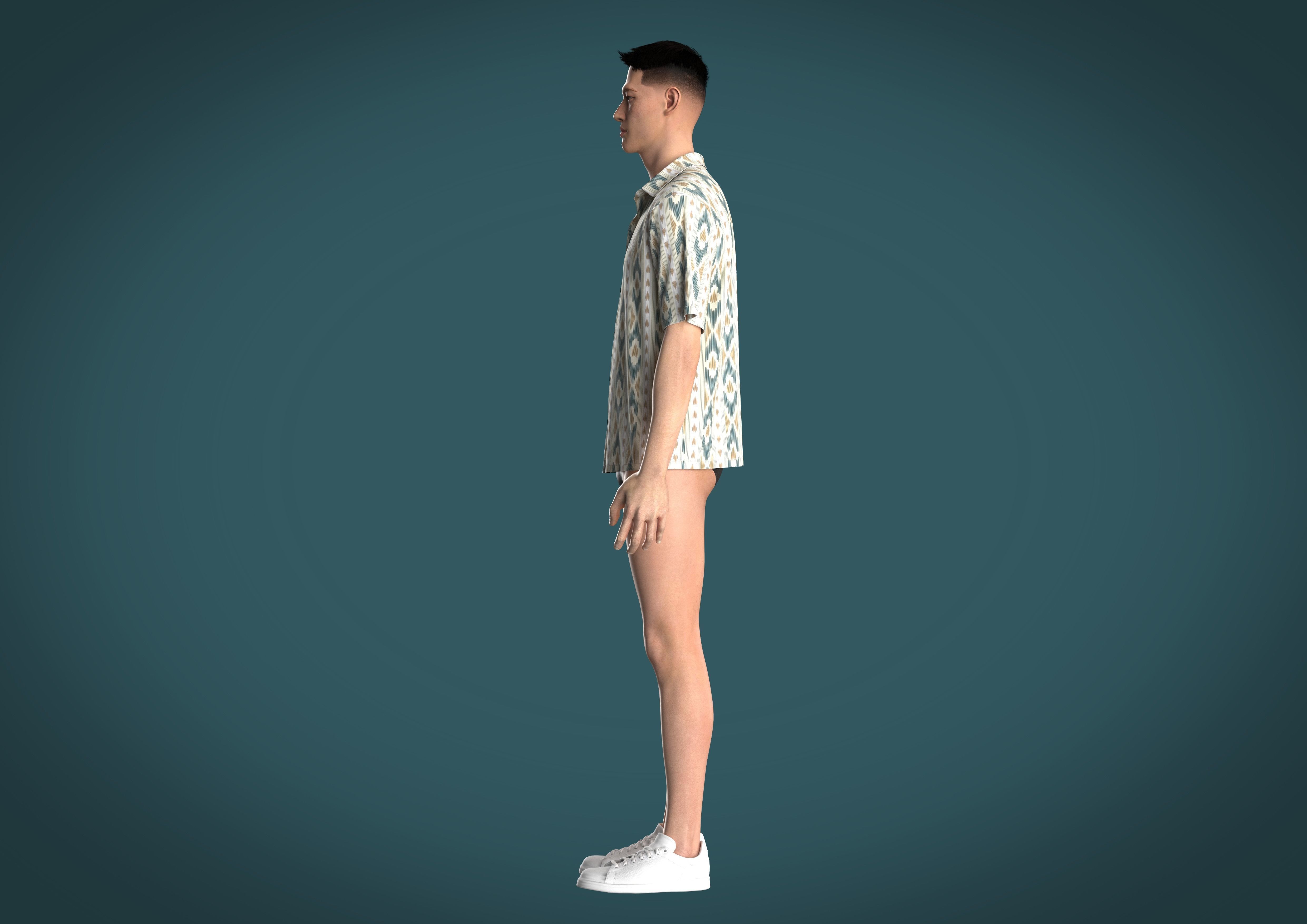 Relaxed fit shirt Mens with Ikat Pattern Graphic  3D model_14