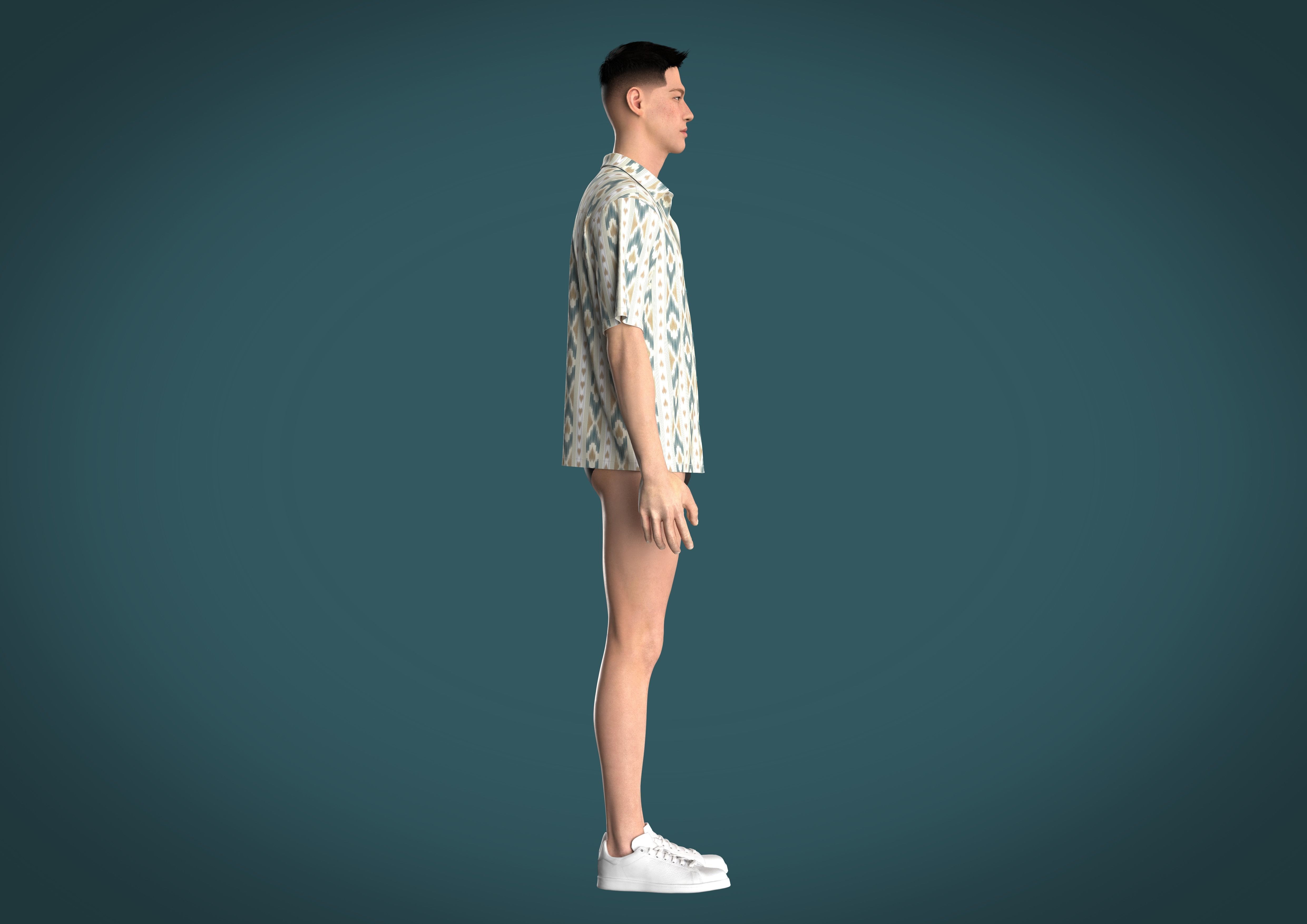 Relaxed fit shirt Mens with Ikat Pattern Graphic  3D model_10