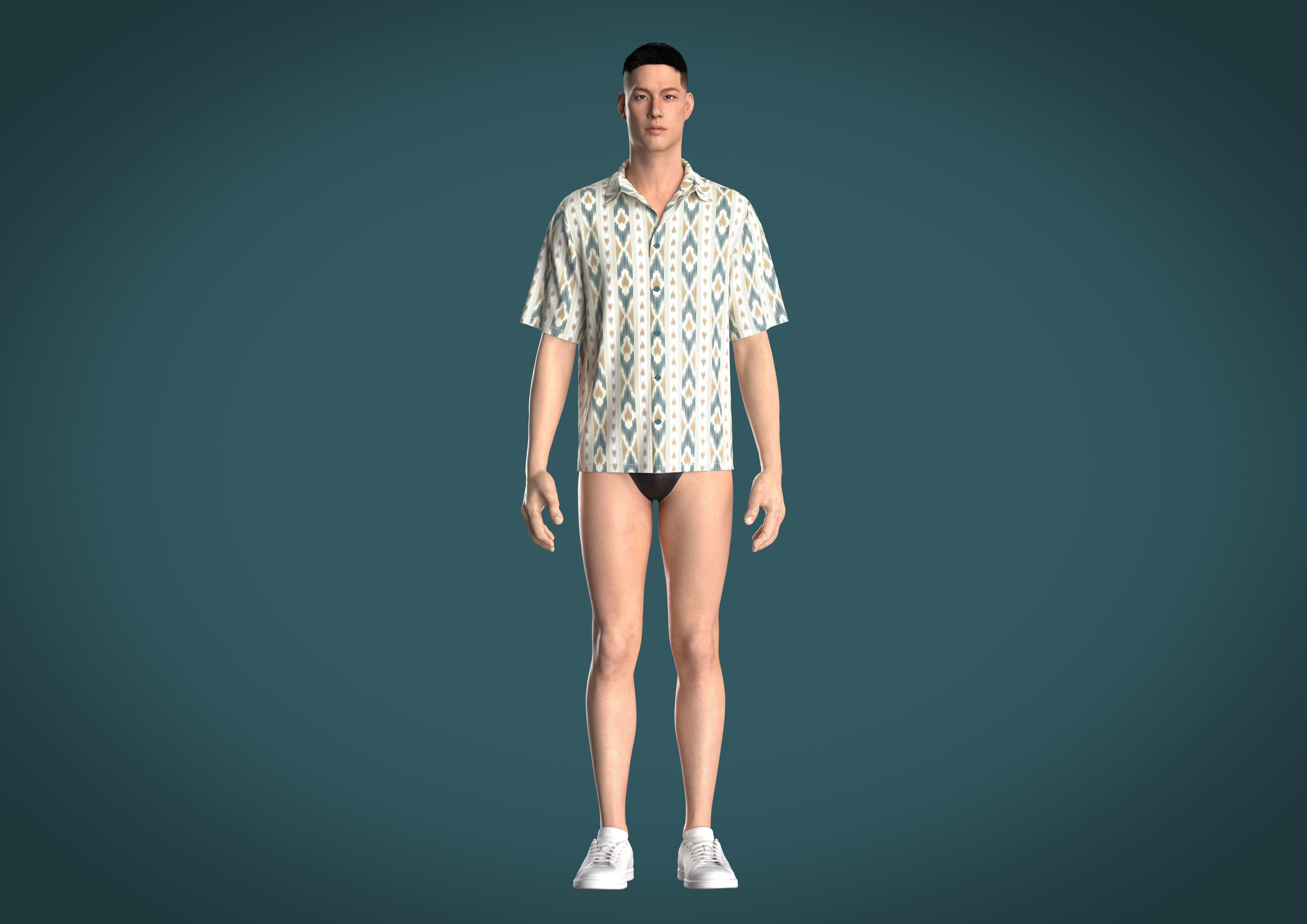 Relaxed fit shirt Mens with Ikat Pattern Graphic  3D model_8