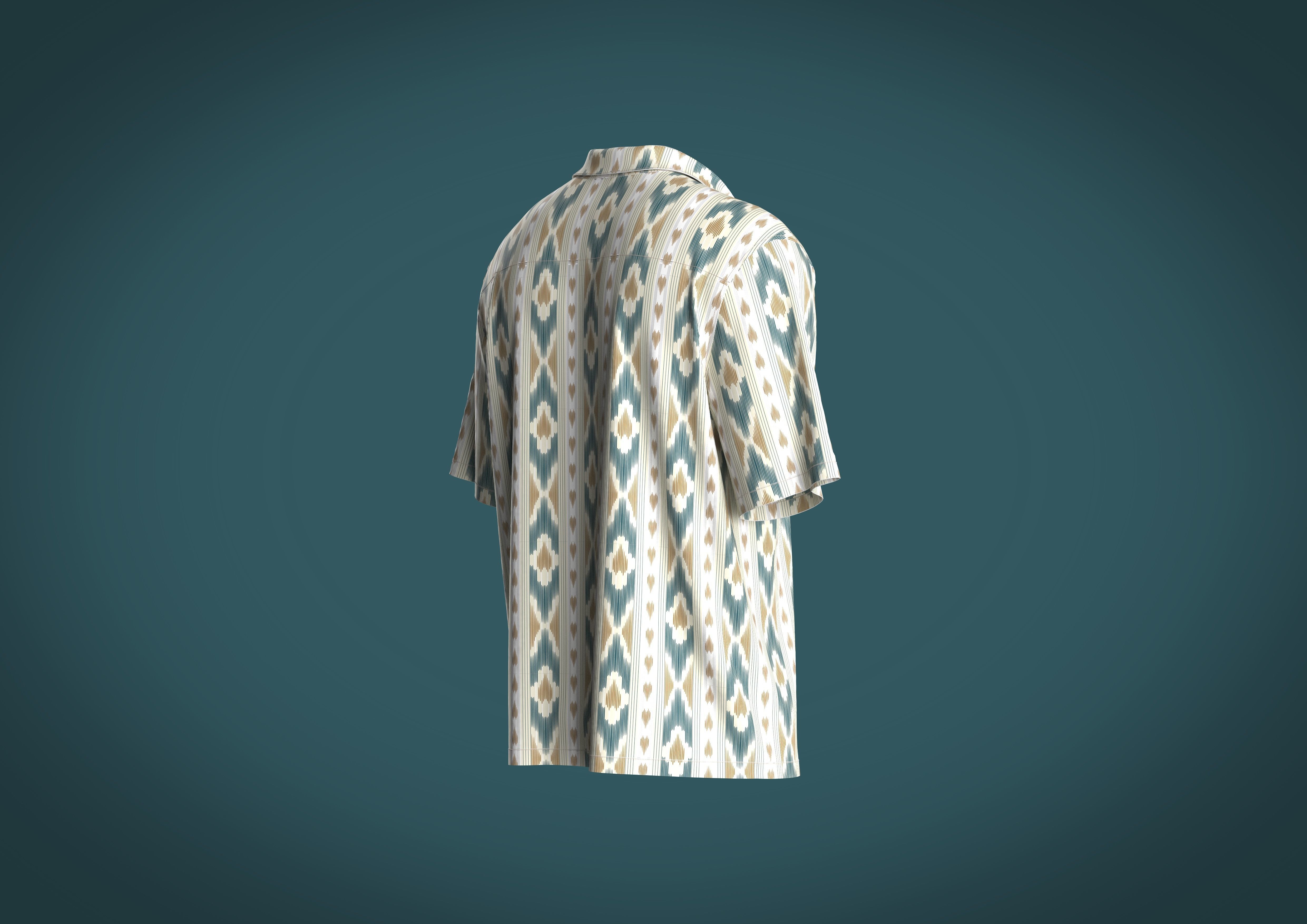 Relaxed fit shirt Mens with Ikat Pattern Graphic  3D model_3
