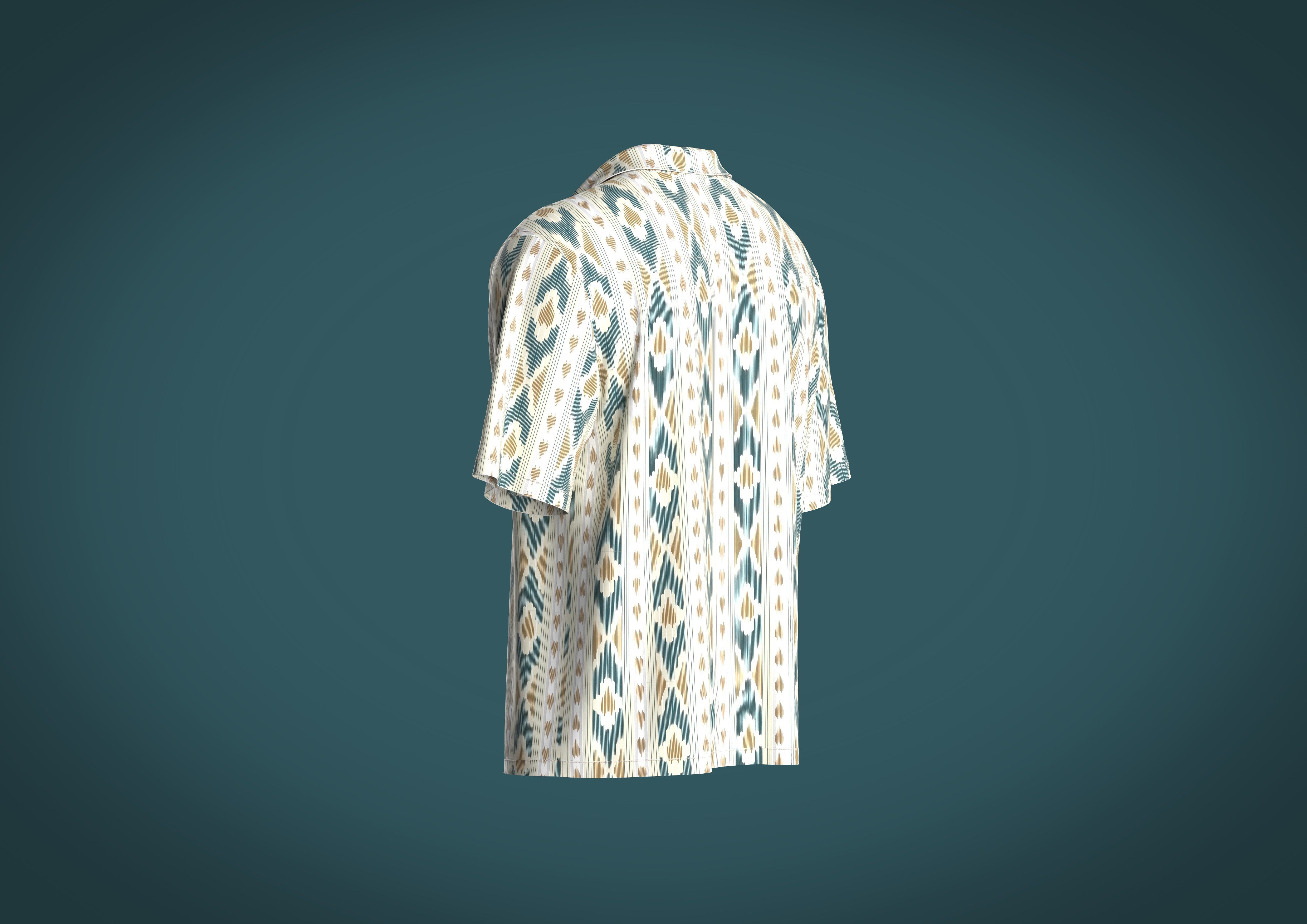 Relaxed fit shirt Mens with Ikat Pattern Graphic  3D model_5