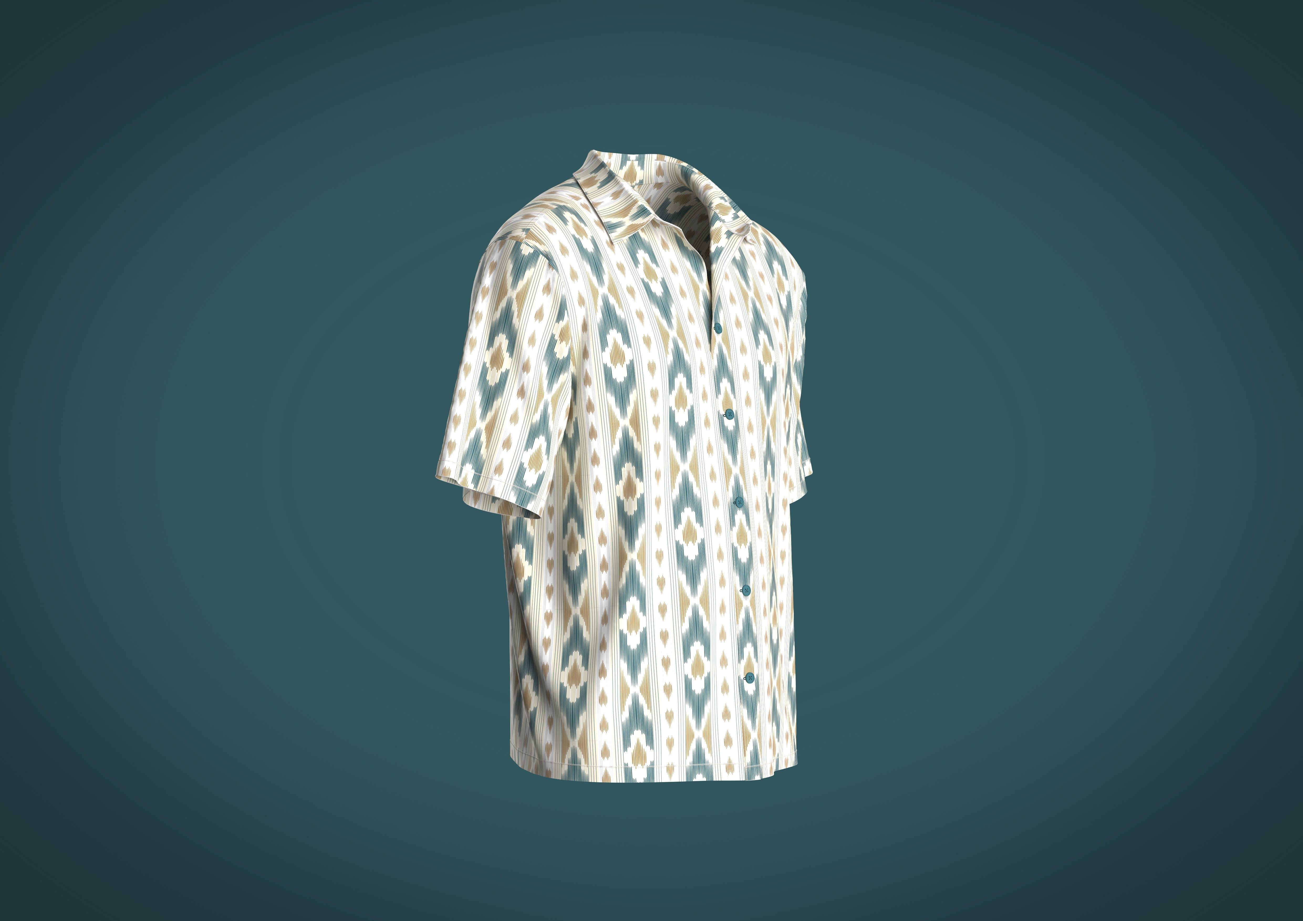 Relaxed fit shirt Mens with Ikat Pattern Graphic  3D model_1