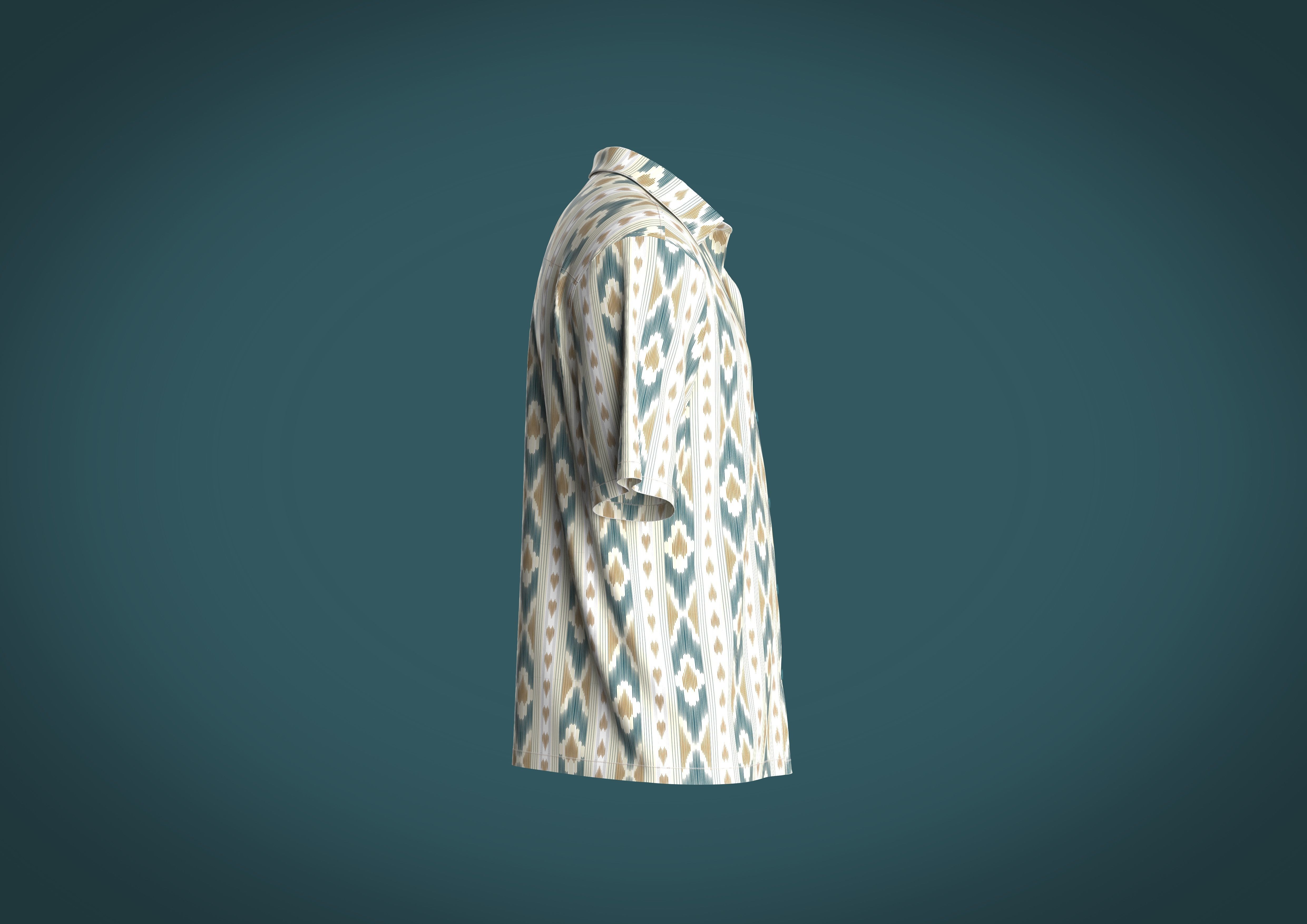 Relaxed fit shirt Mens with Ikat Pattern Graphic  3D model_2