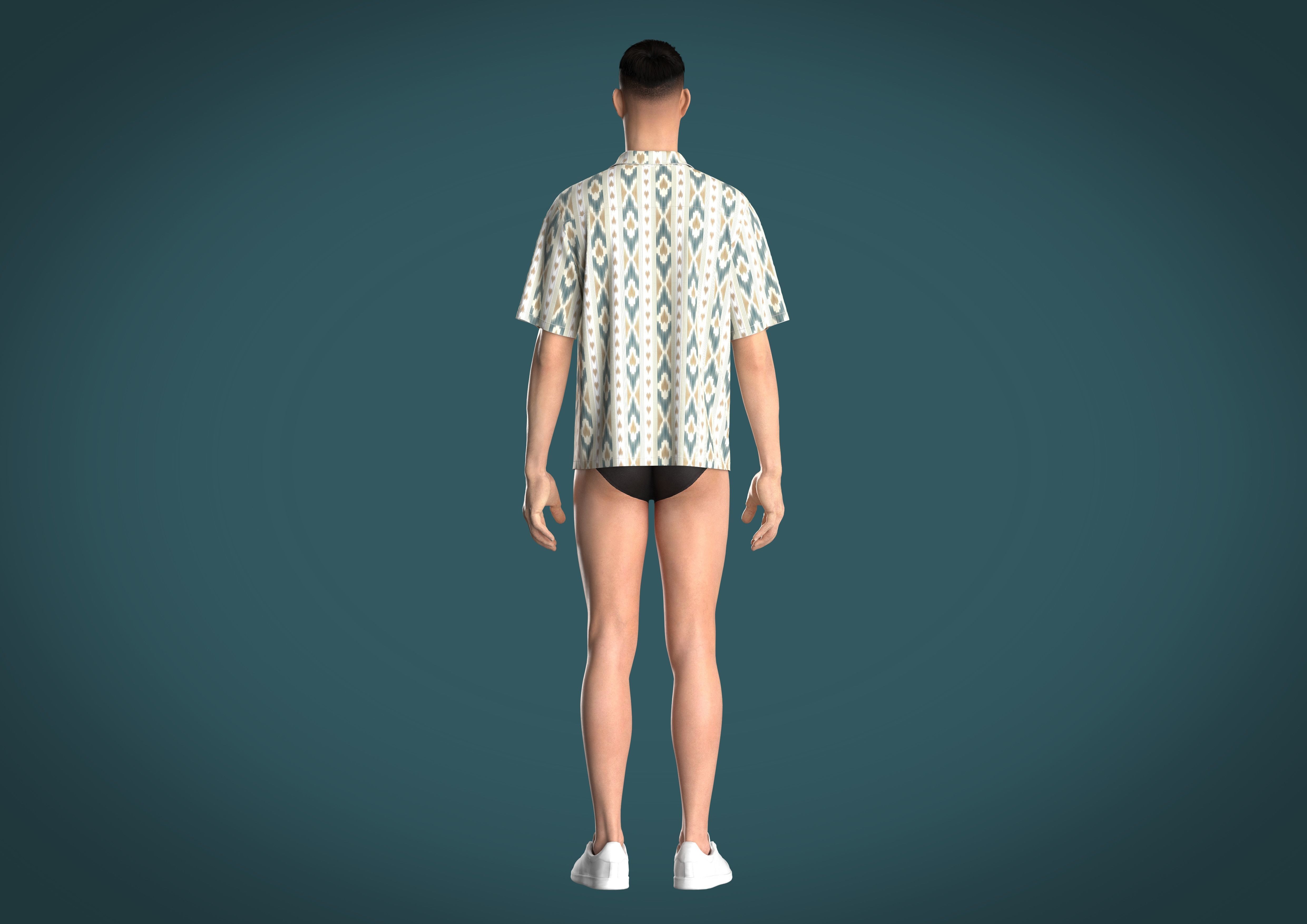 Relaxed fit shirt Mens with Ikat Pattern Graphic  3D model_12