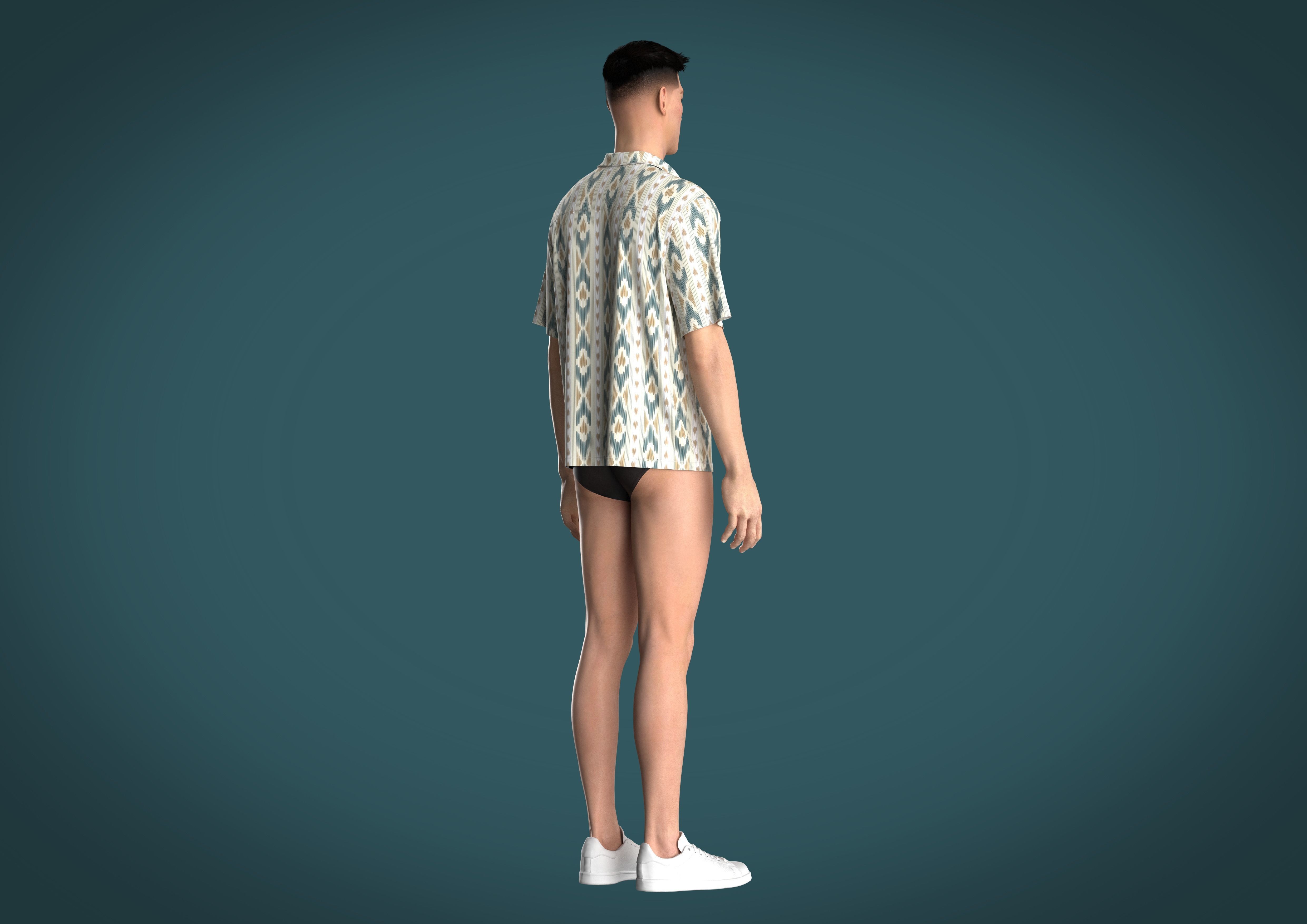 Relaxed fit shirt Mens with Ikat Pattern Graphic  3D model_11