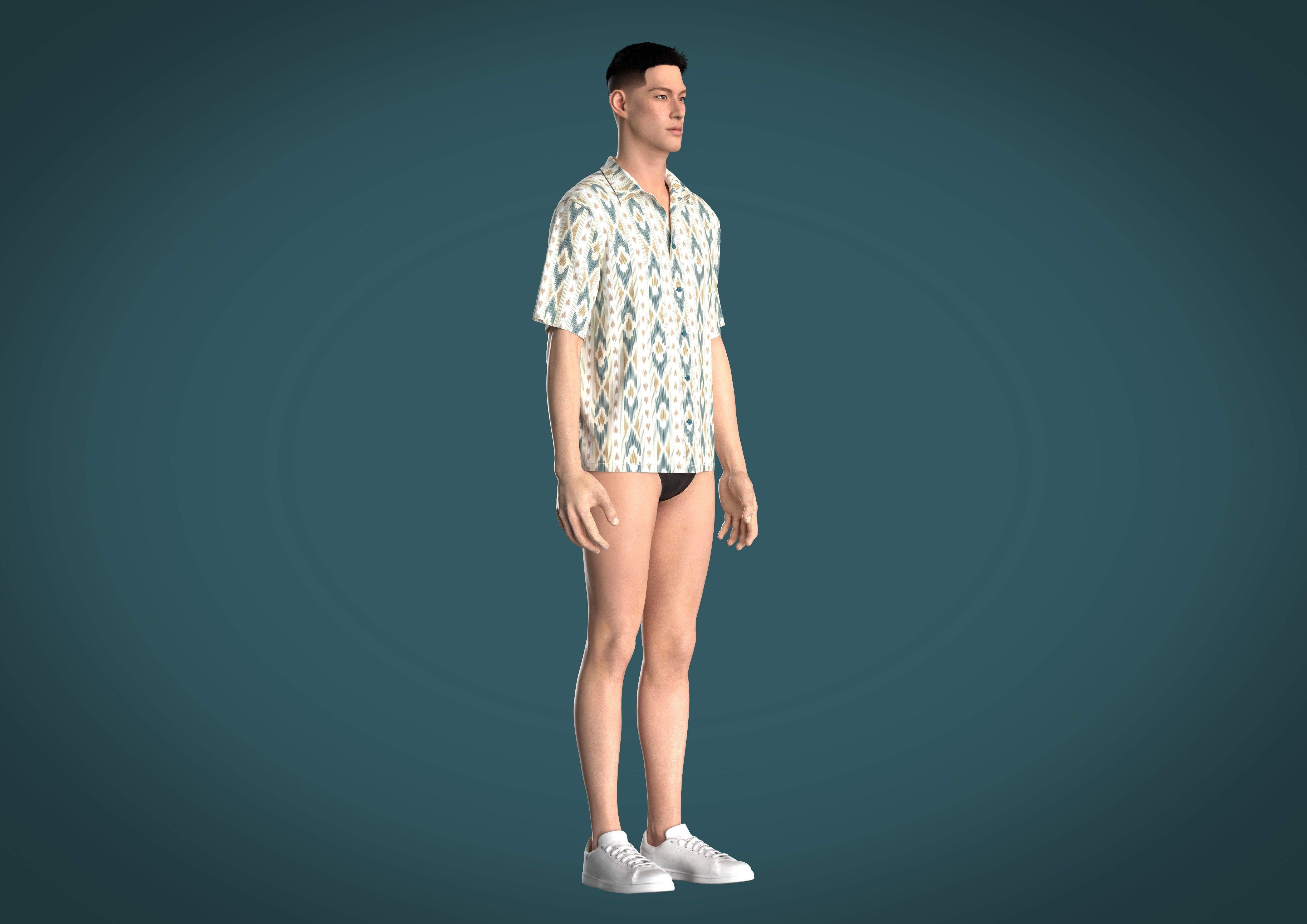 Relaxed fit shirt Mens with Ikat Pattern Graphic  3D model_9
