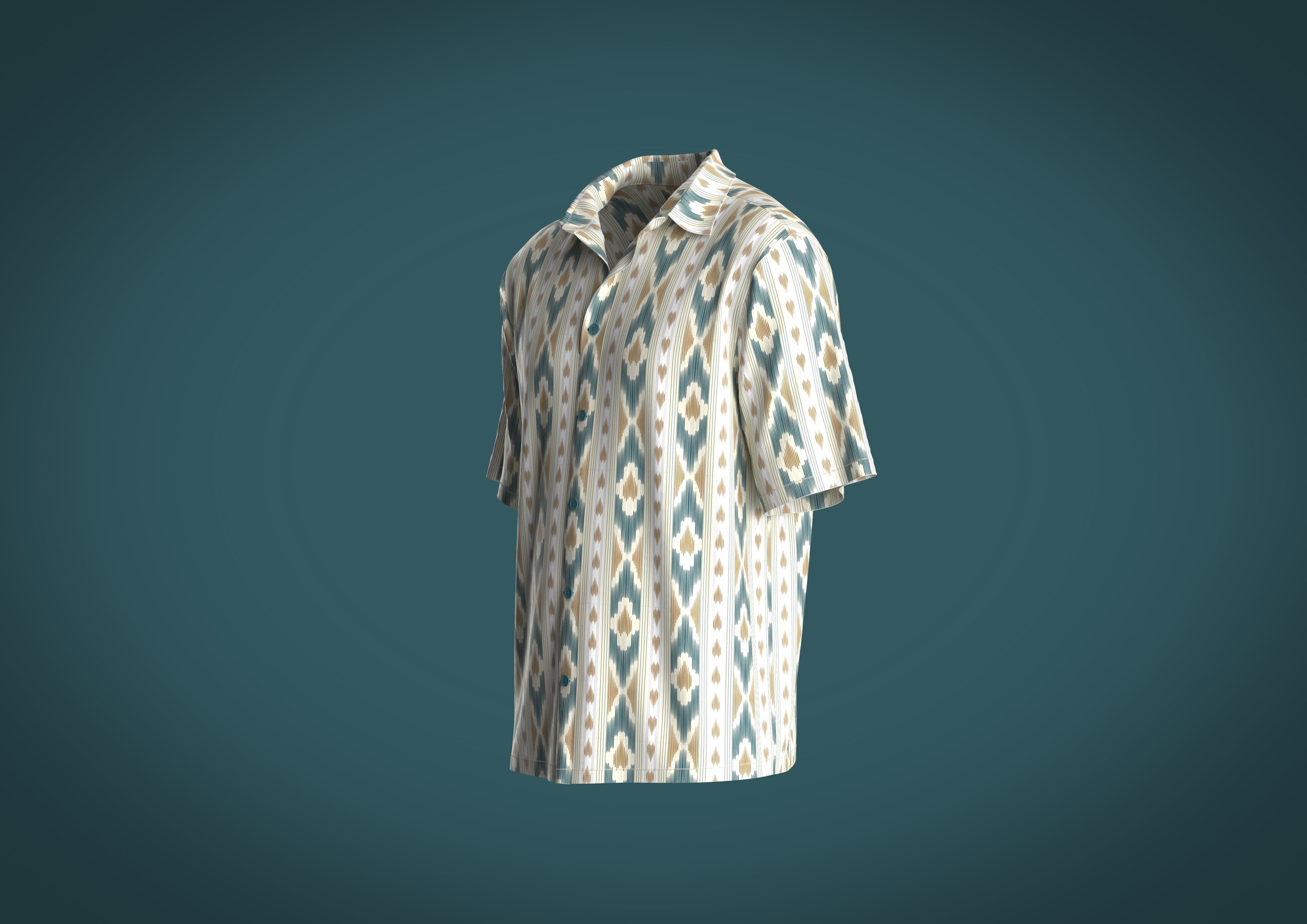 Relaxed fit shirt Mens with Ikat Pattern Graphic  3D model_7