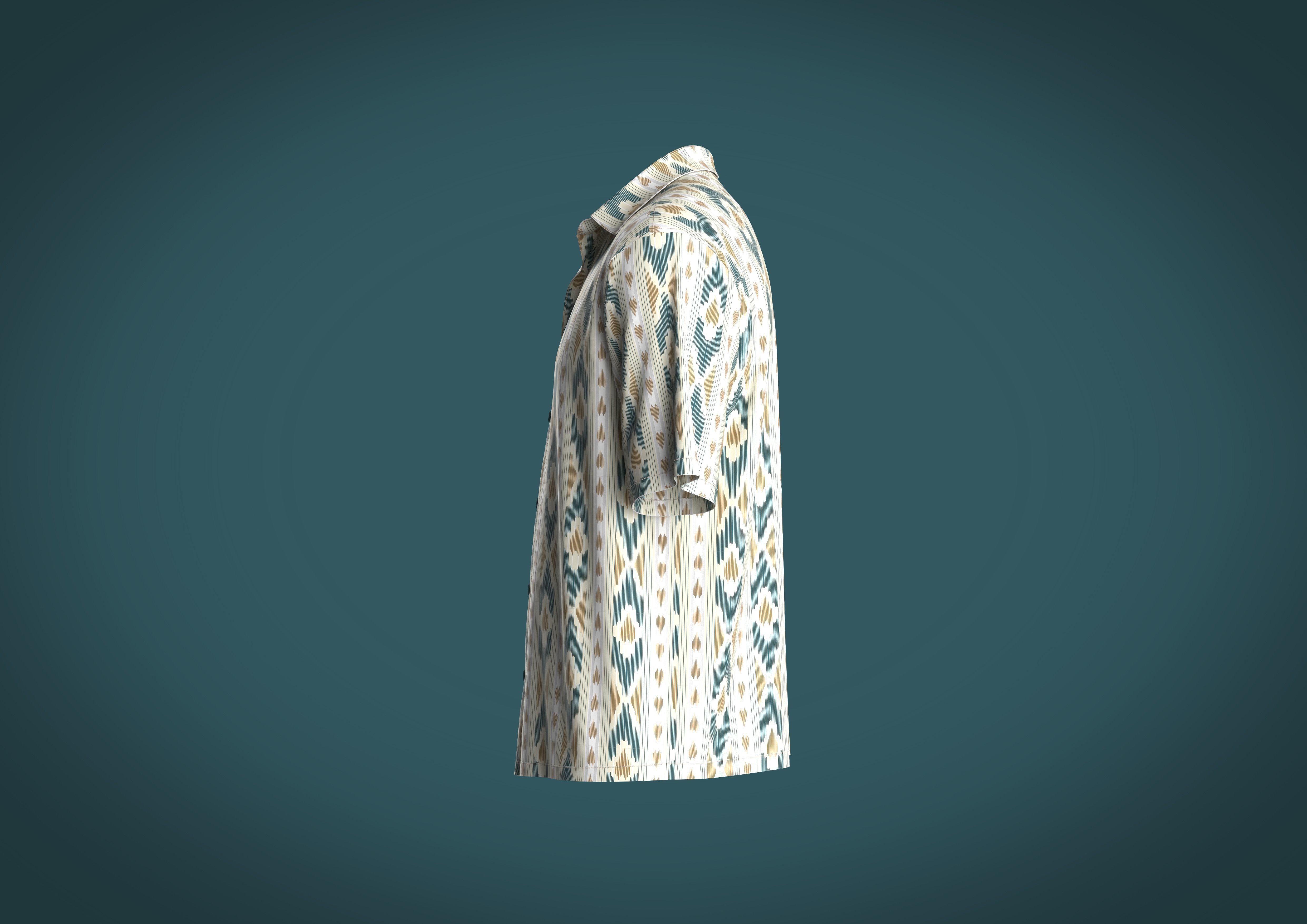 Relaxed fit shirt Mens with Ikat Pattern Graphic  3D model_6