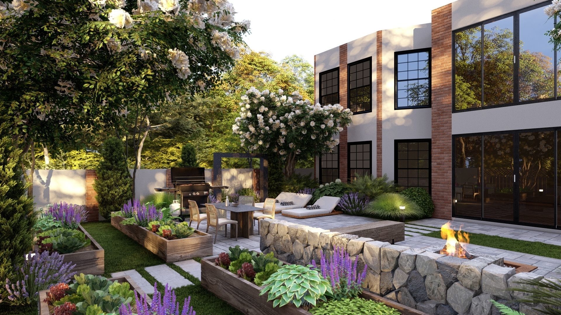  3D Exterior Scene 3D model design garden and landscape 3D model_4