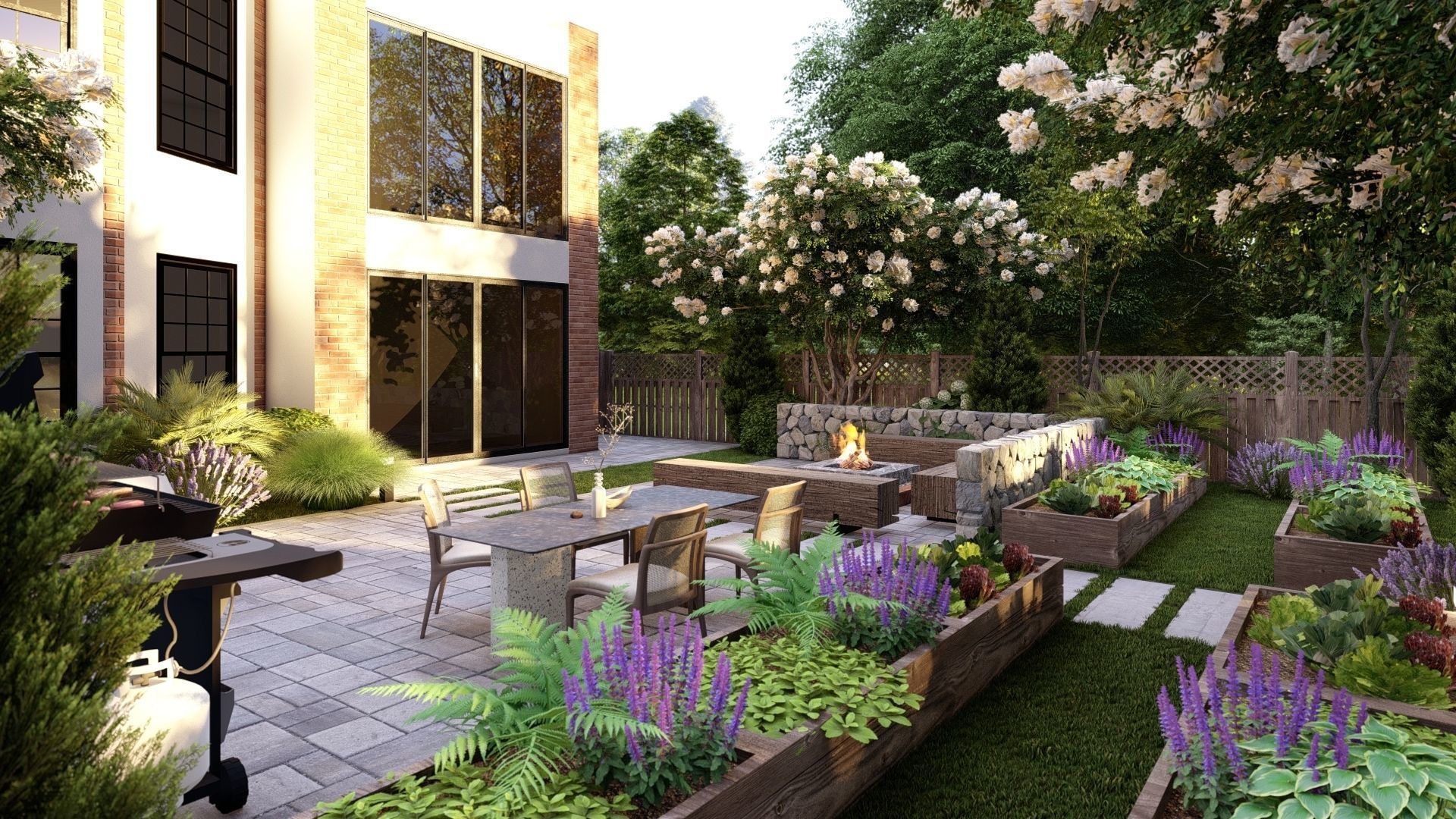  3D Exterior Scene 3D model design garden and landscape 3D model_3