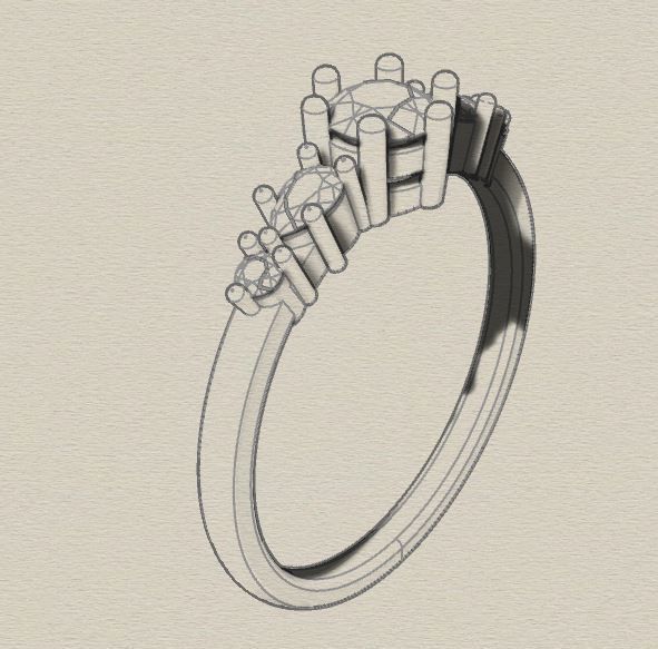 Diamond ring with pears 3D print model_16