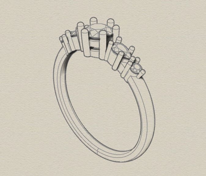 Diamond ring with pears 3D print model_17