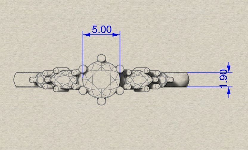 Diamond ring with pears 3D print model_6