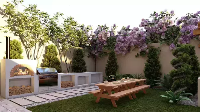  3D Exterior Scene 3D model design garden and landscape