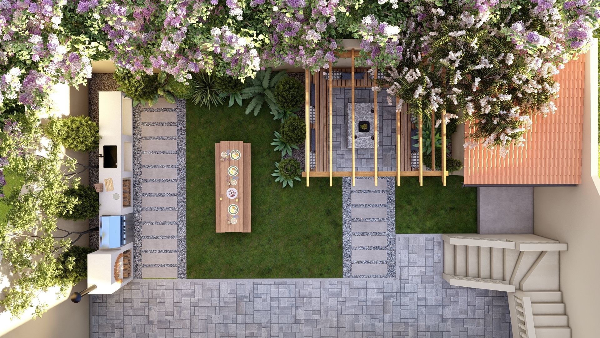  3D Exterior Scene 3D model design garden and landscape 3D model_3