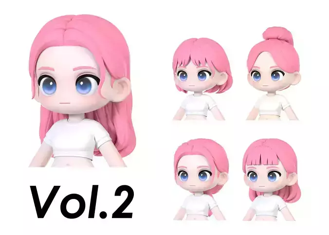 Chloe Modular Hair vol2 Low-poly 3D model