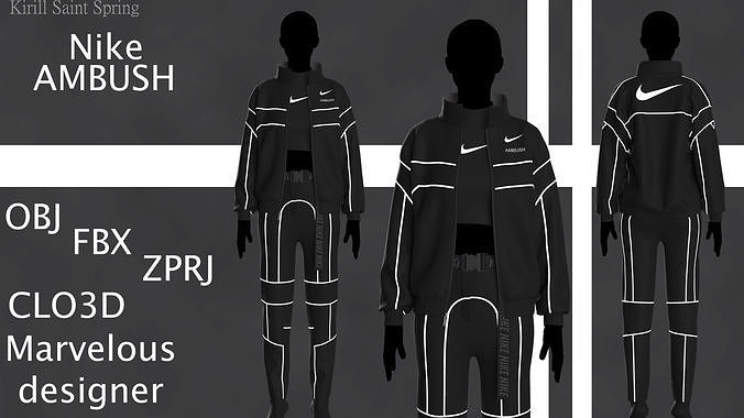  NIKE AMBUSH OUTFIT Marvelous designer Clo3d OBJ mtl FBX ZPRJ 3D model
