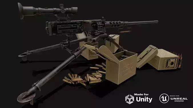 Army machine gun with optical sight Low-poly 3D model