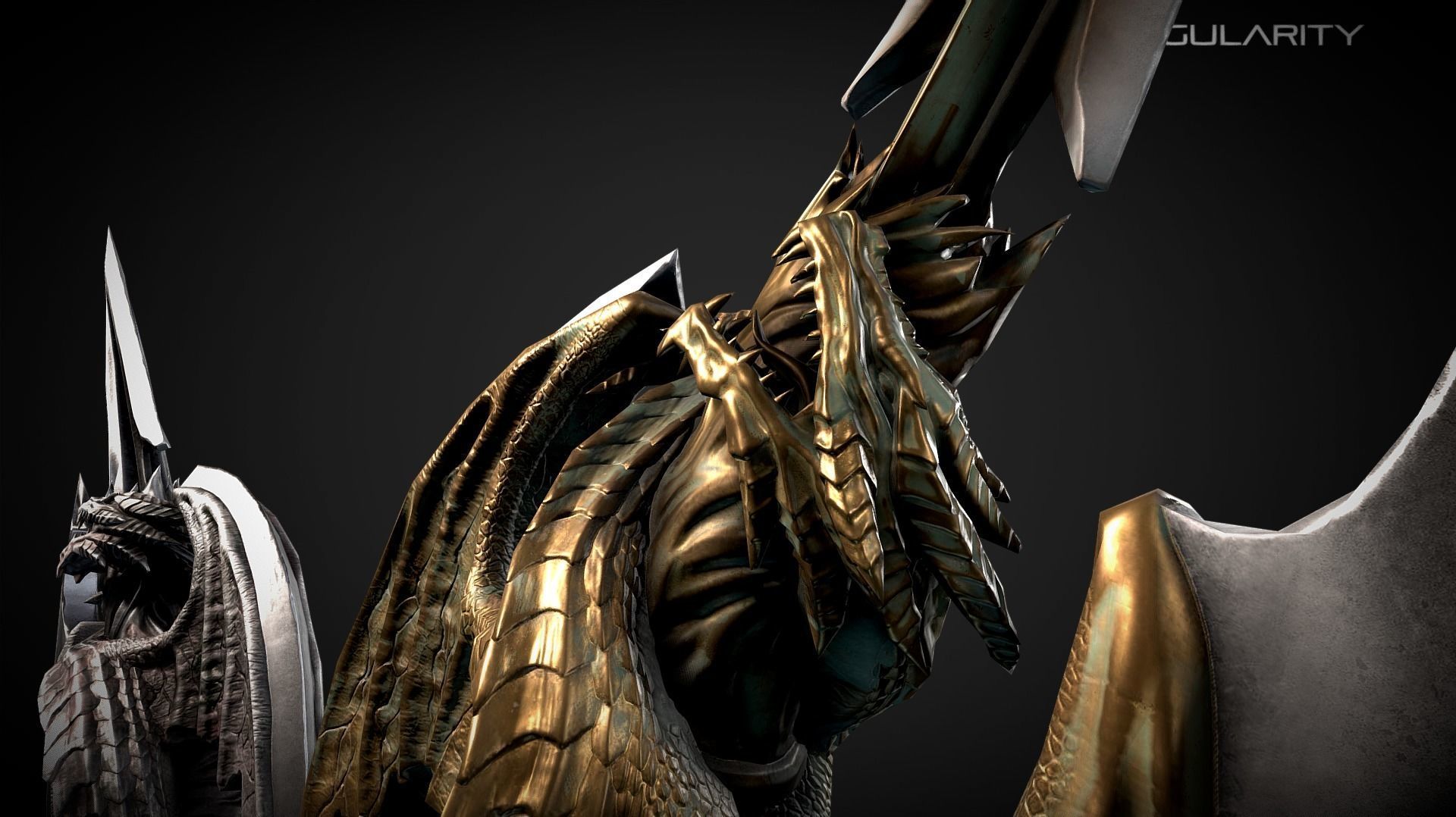 Dragon Halberd Medieval dark fantasy weapon Low-poly 3D model_6