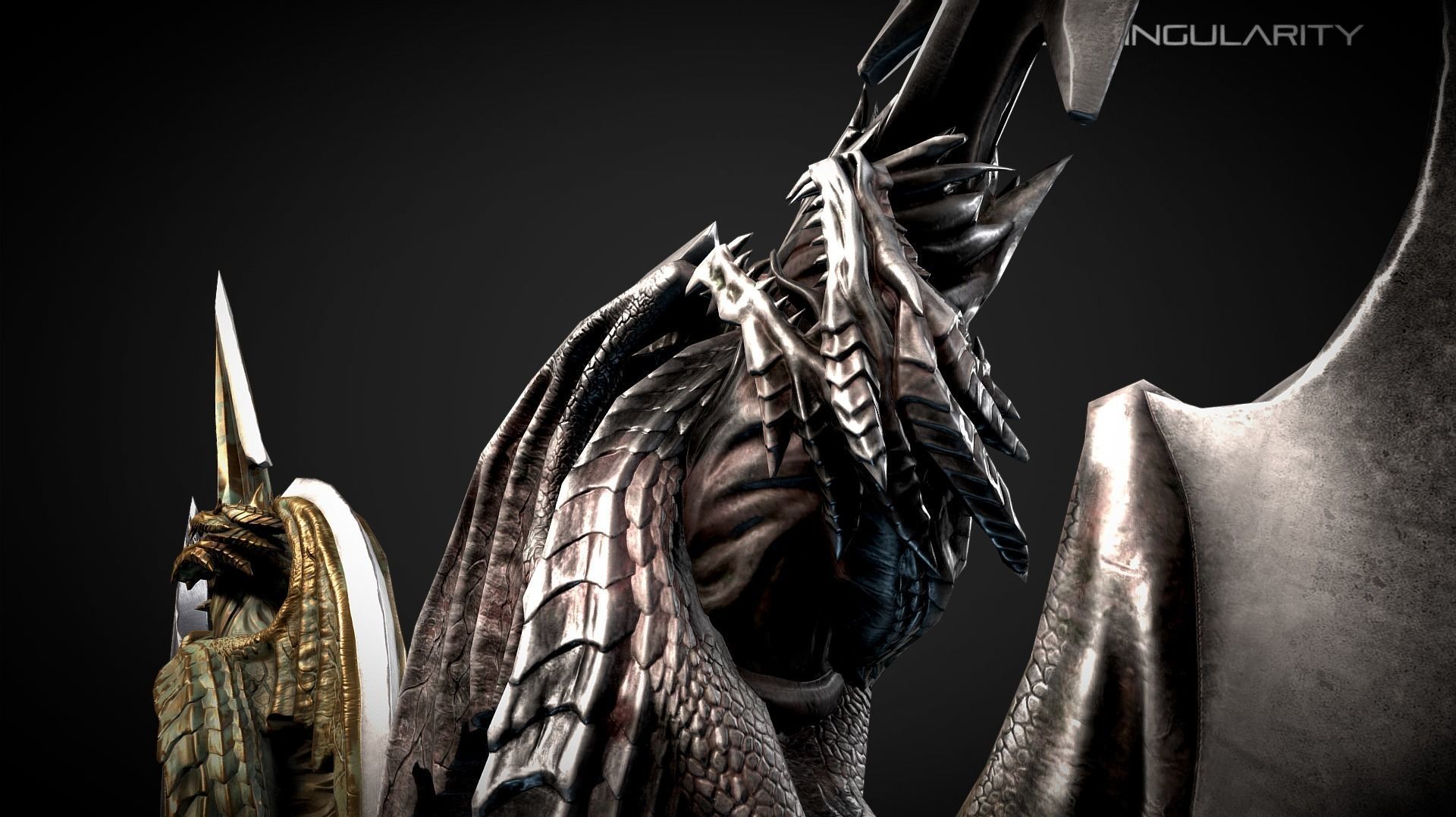 Dragon Halberd Medieval dark fantasy weapon Low-poly 3D model_5