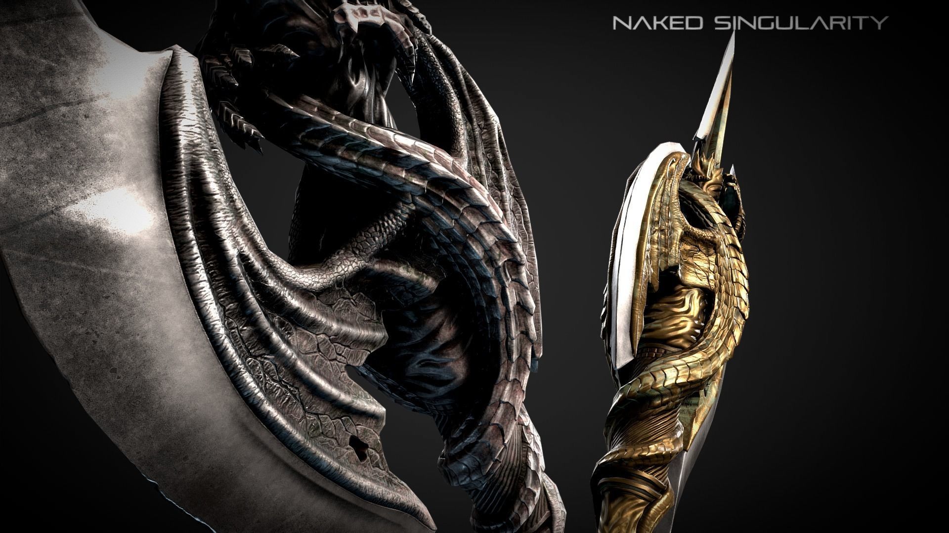 Dragon Halberd Medieval dark fantasy weapon Low-poly 3D model_2