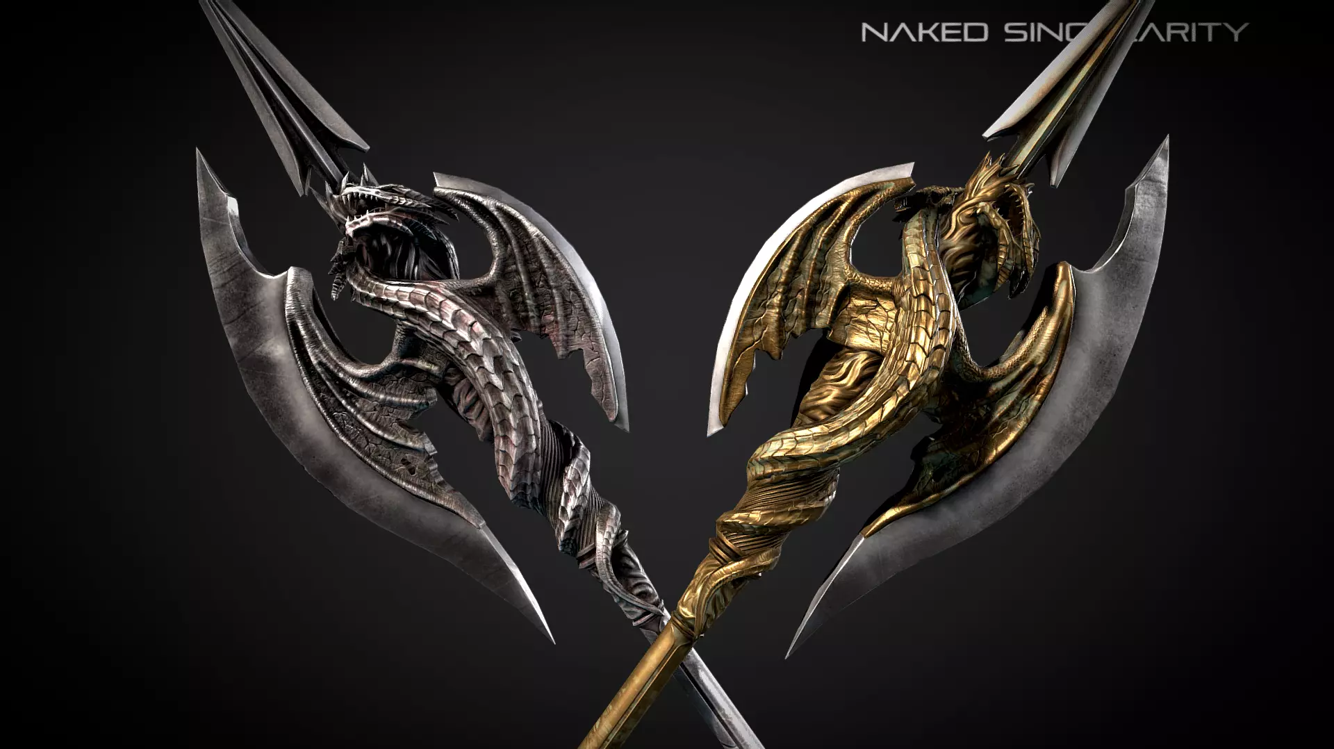 Dragon Halberd Medieval dark fantasy weapon Low-poly 3D model_0