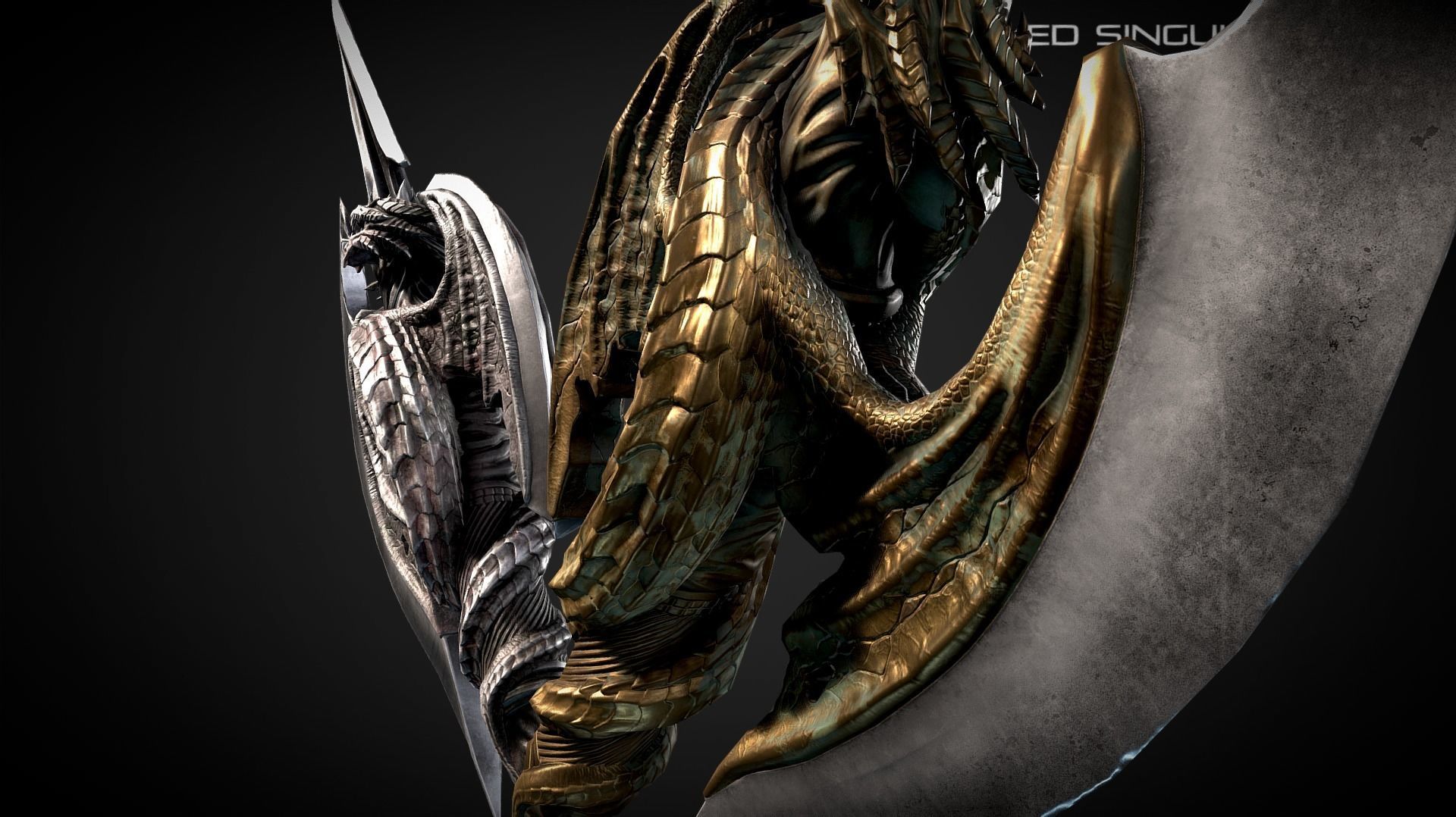 Dragon Halberd Medieval dark fantasy weapon Low-poly 3D model_3