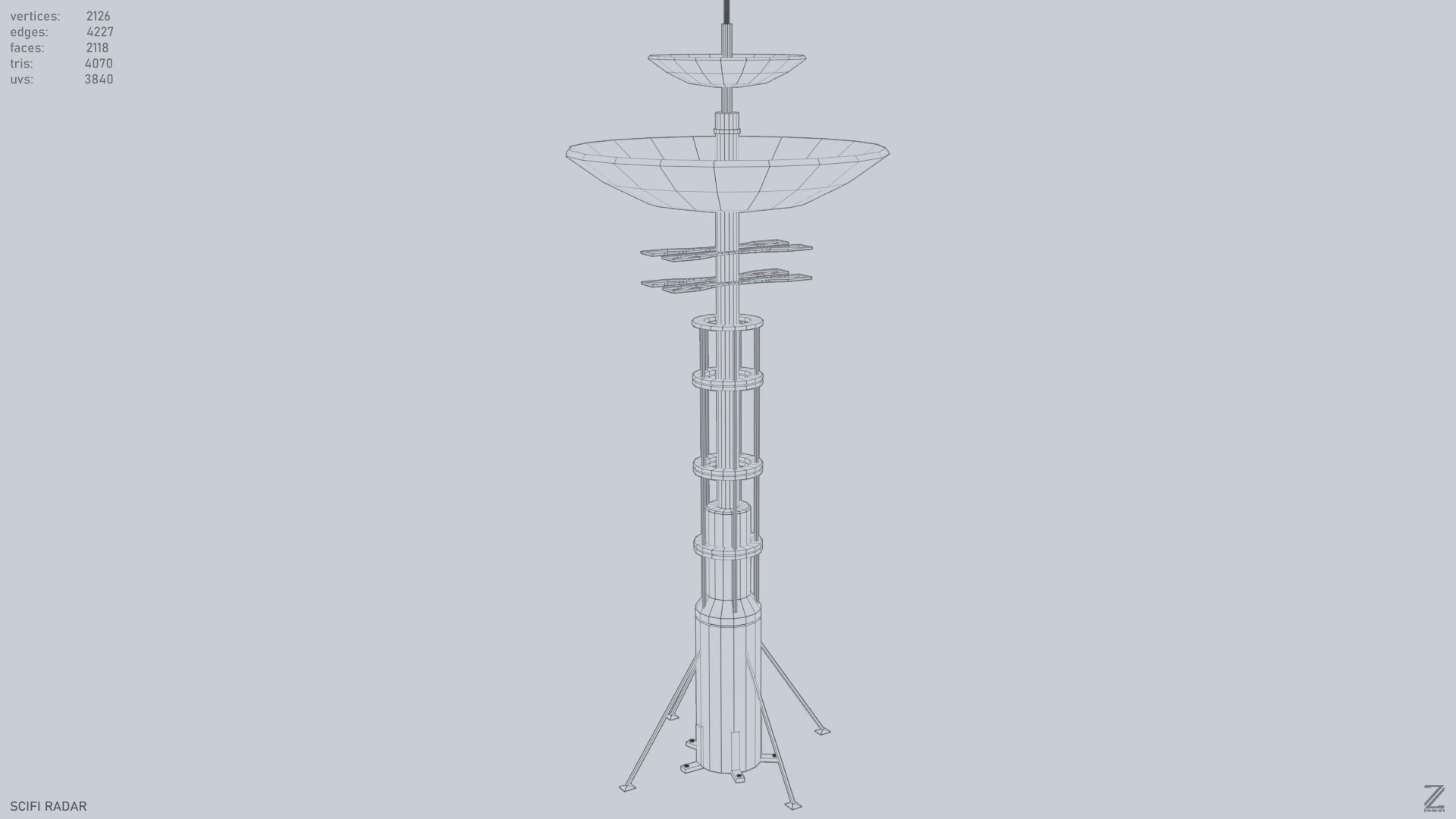 Scifi radar Low-poly 3D model_9