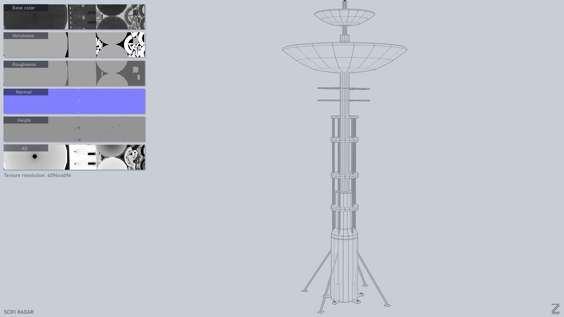 Scifi radar Low-poly 3D model_3