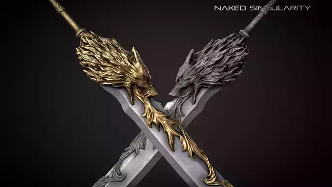 Iron Wolf Sword Medieval dark fantasy Low-poly 3D model