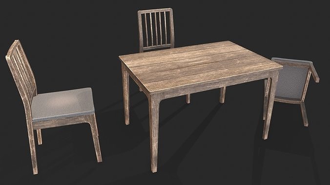 Old Wooden Table Set Low-poly 3D model