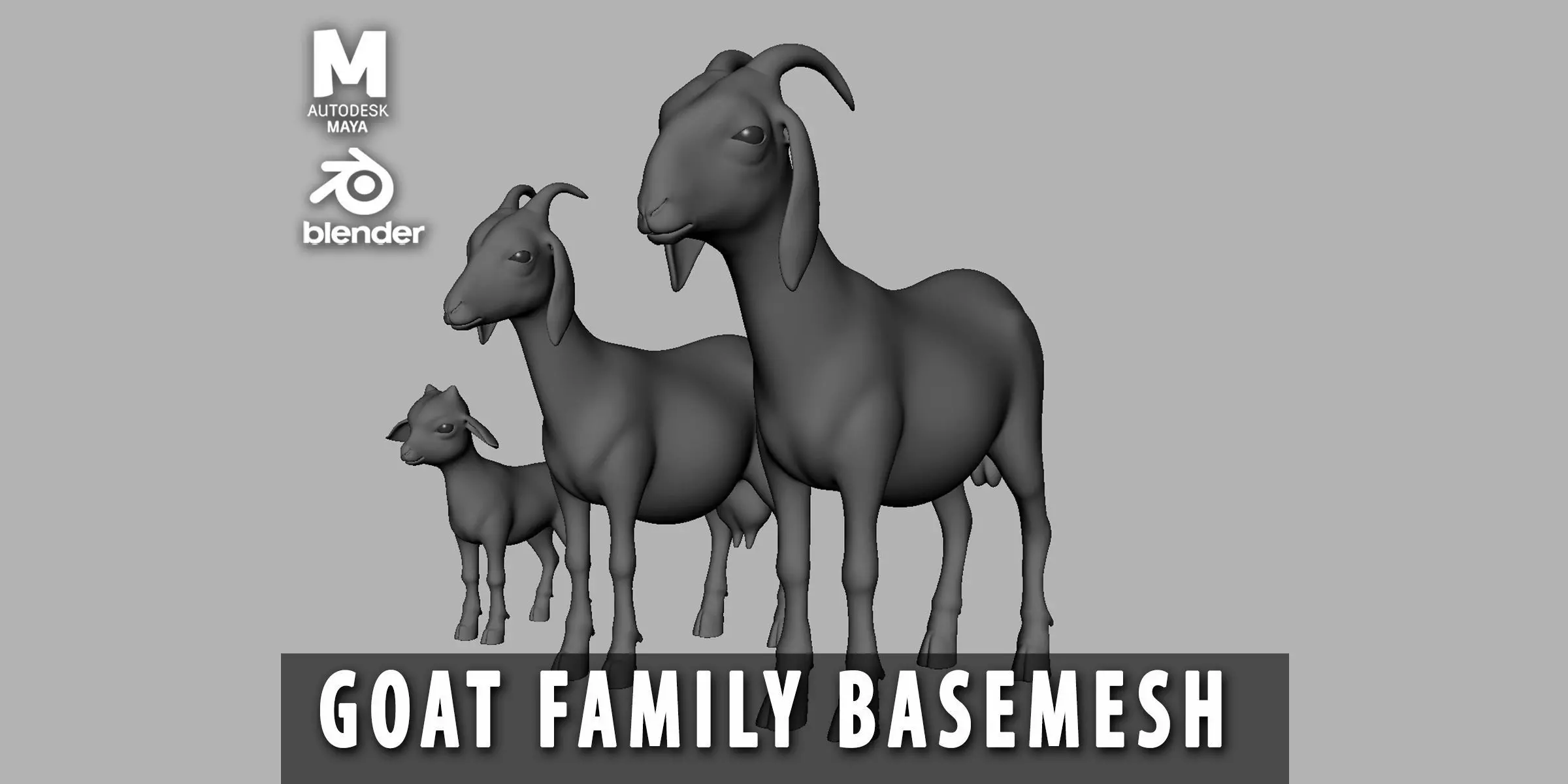 Goat Family Basemesh Low-poly 3D model_0