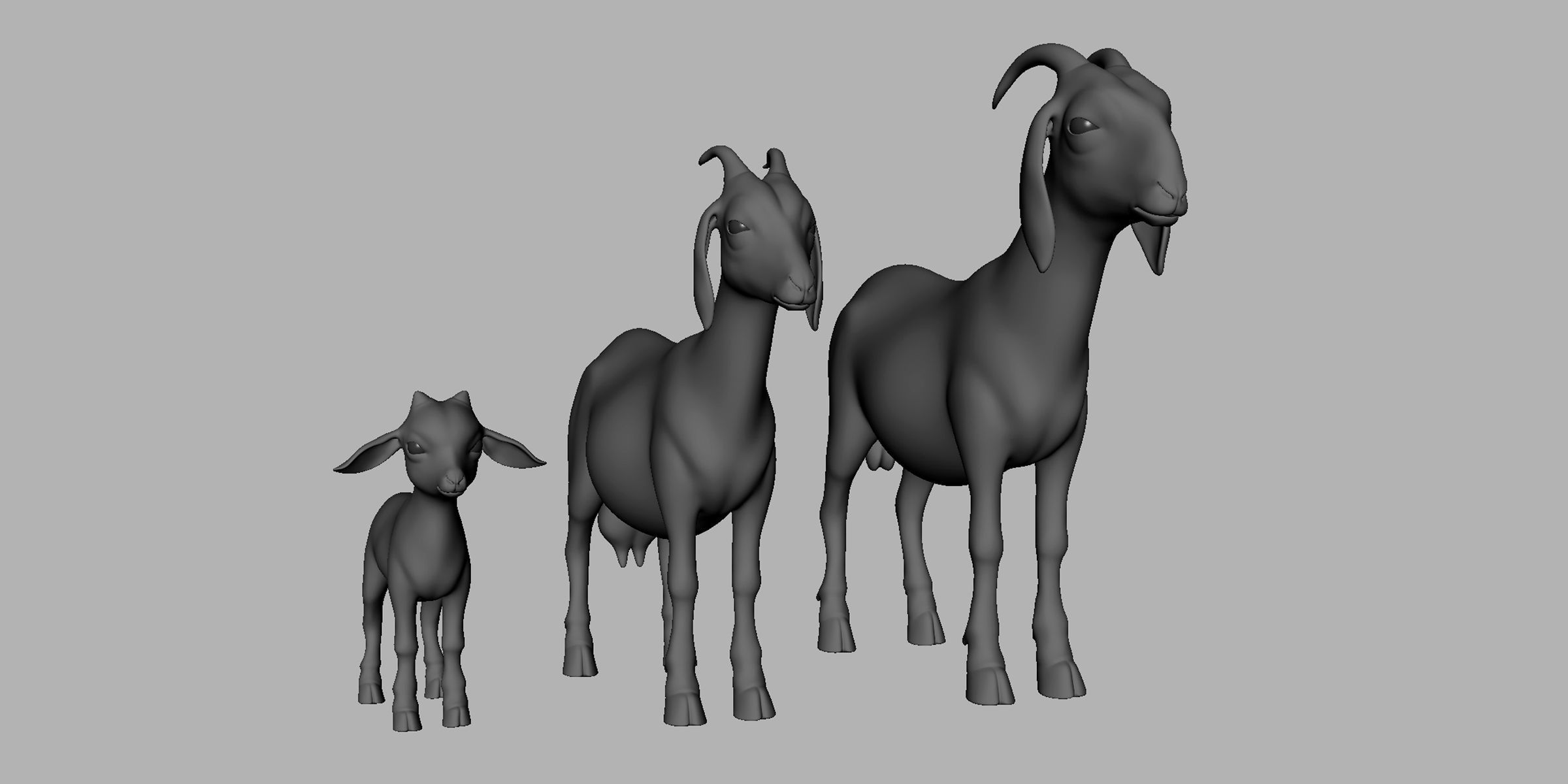 Goat Family Basemesh Low-poly 3D model_3