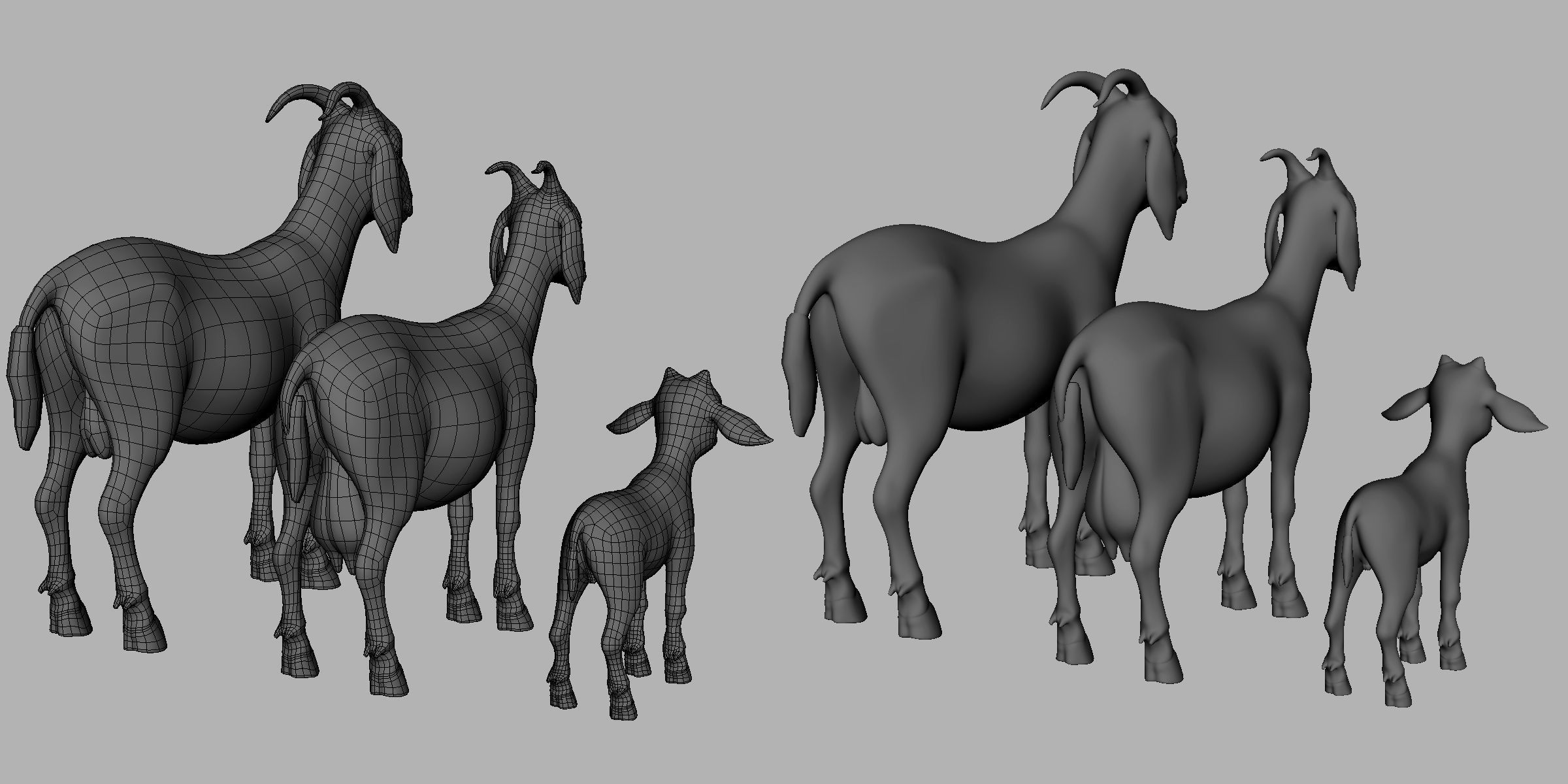 Goat Family Basemesh Low-poly 3D model_7