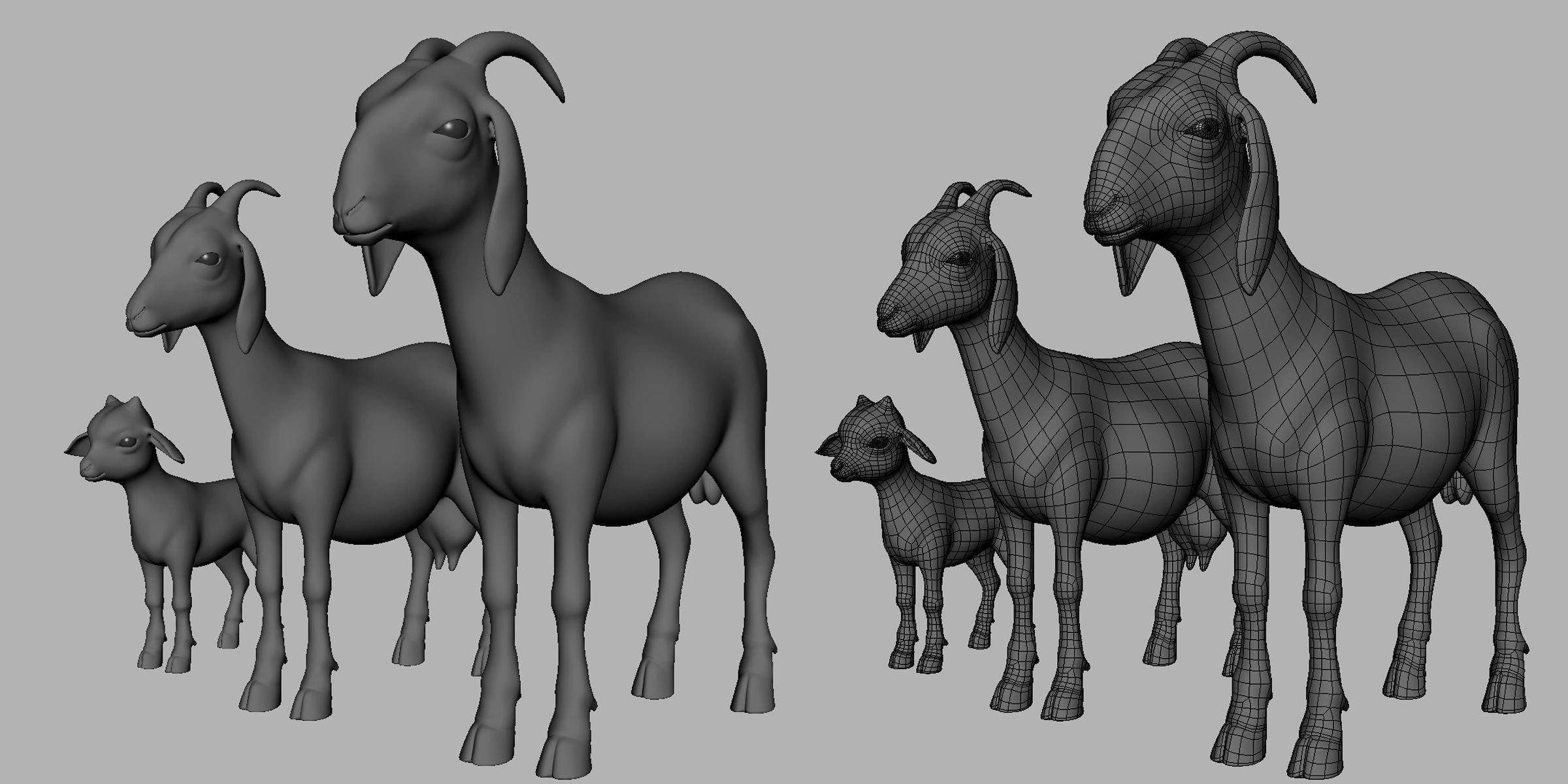 Goat Family Basemesh Low-poly 3D model_1