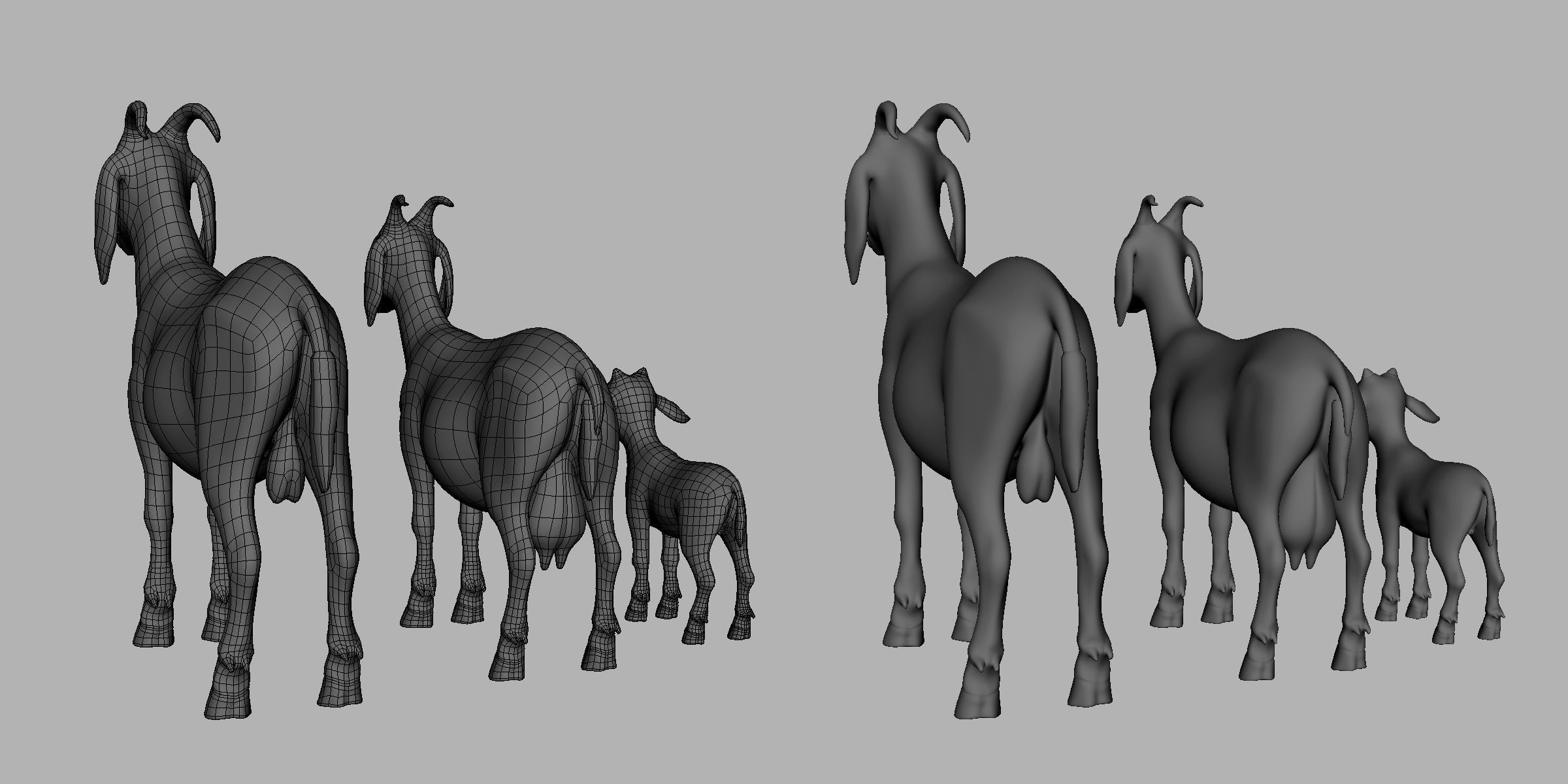Goat Family Basemesh Low-poly 3D model_6
