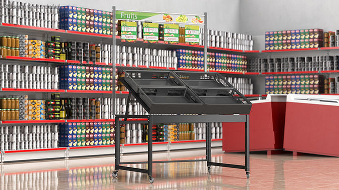 Fruit Display Rack with Price Tags 3D model 2