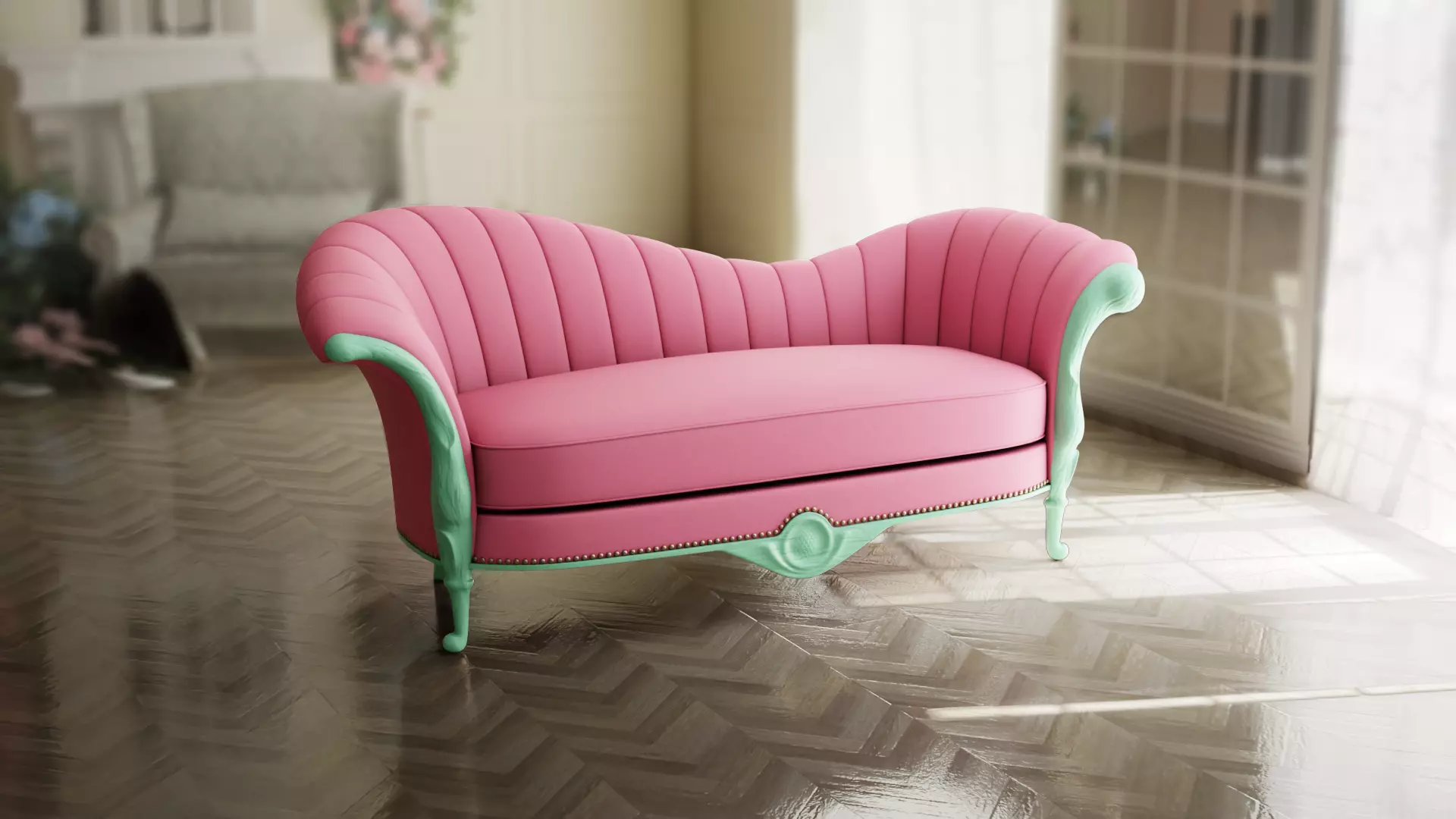 Furniture Sofa Blush Pink Chaise Lounge 002 Low-poly 3D model_0