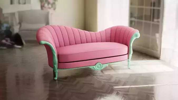 Furniture Sofa Blush Pink Chaise Lounge 002 Low-poly 3D model