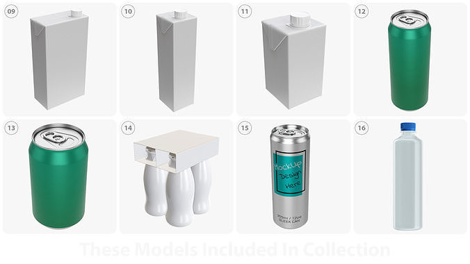 Beverages snacks and condiments mock-up collection 3D model 3