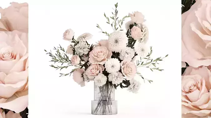 Bouquet of pink white flowers chrysanthemum roses peony 392 3D model