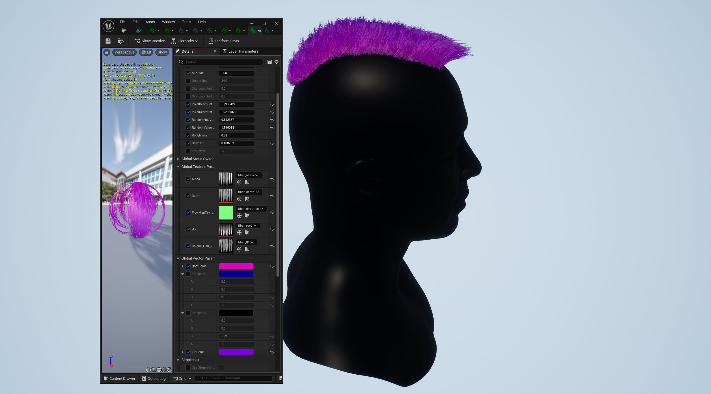 Real time mohawk hair 2 Low-poly 3D model_8