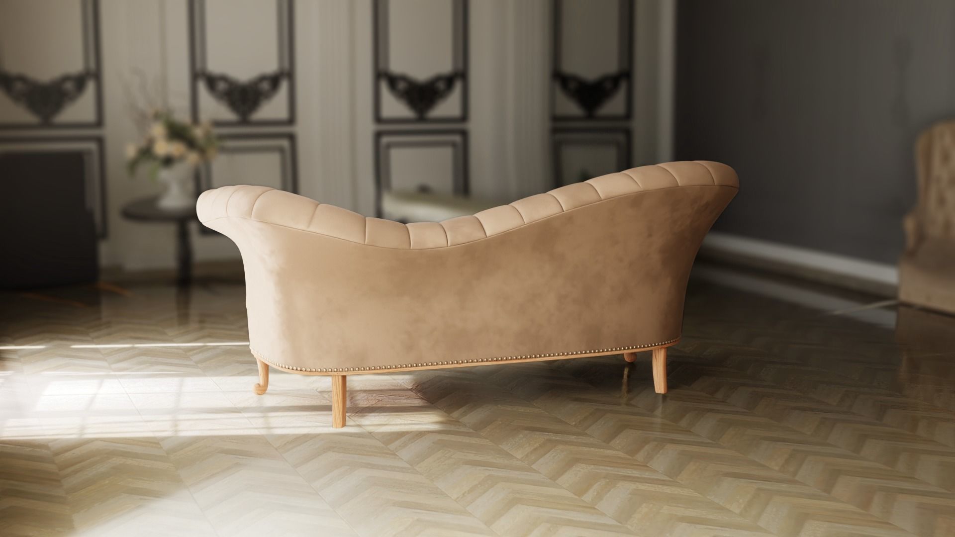 Furniture Sofa Chaise Lounge Low-poly 3D model_2