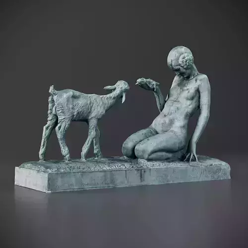 Girl with Little Goat Sculpture